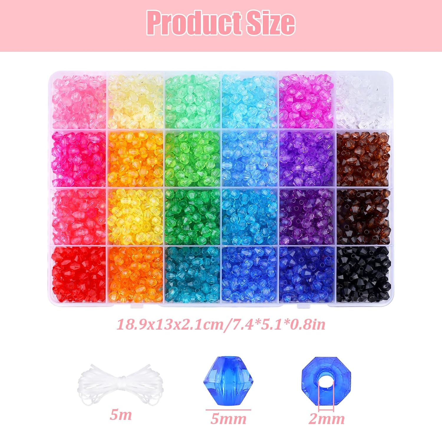 Crystal Beads for Jewelry Making Bicone Bracelet Bead Faceted Acrylic Beads 24 Colors Rainbow Loose Craft Bead for Jewelry Making, DIY Bracelets, Necklaces, Curtain, Key Chains - Image 5