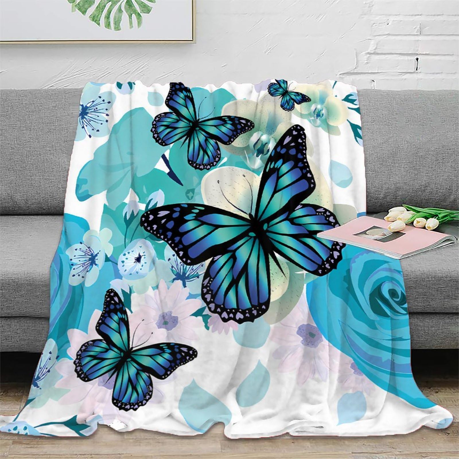 Couverture microfibre douce papillon bleu avec impression 3D artistique haute définition