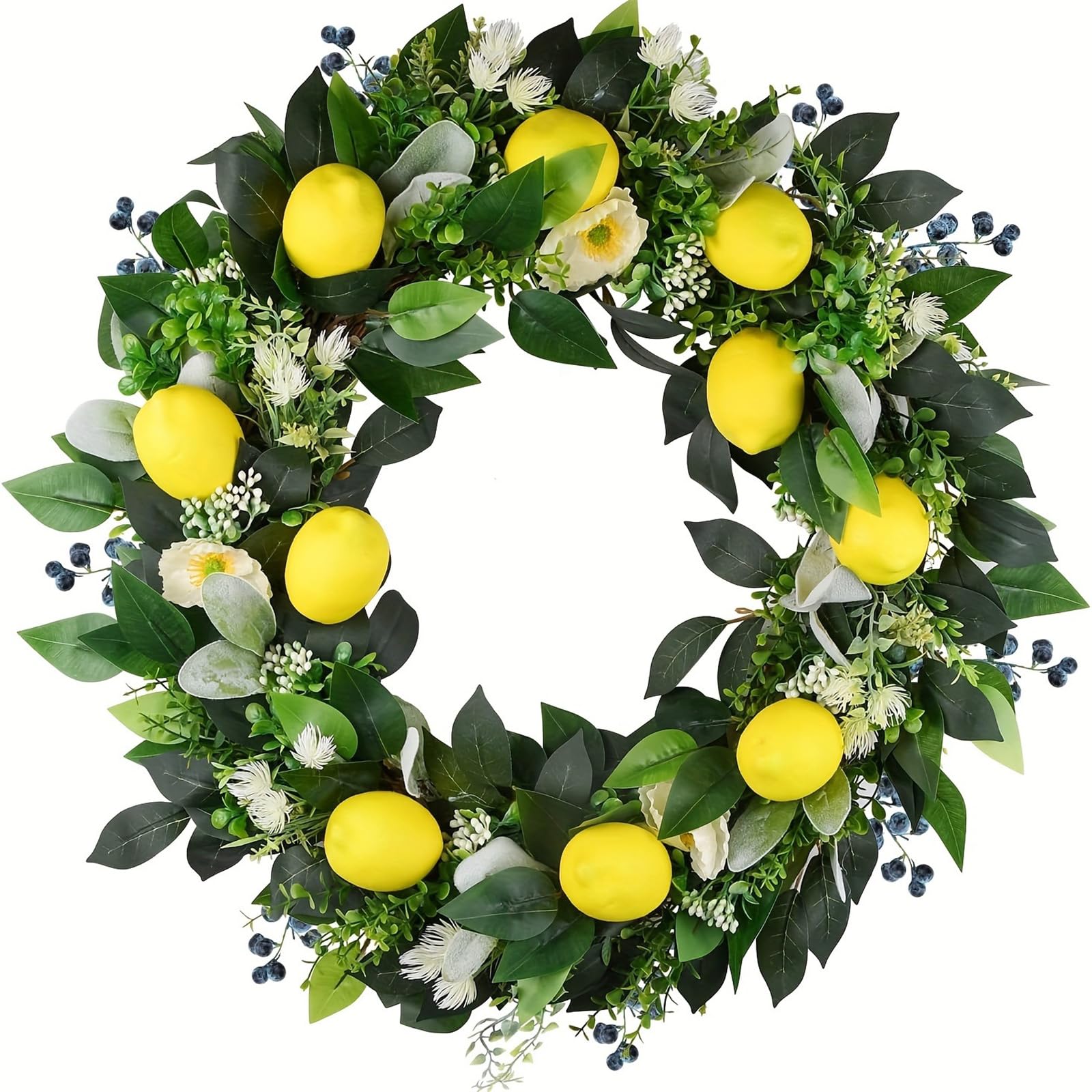 Tsophreniq Artificial Flower Wreath with Lemon for Front Door, Spring Wreath for Front Door Farmhouses Outdoor Wedding Decorations