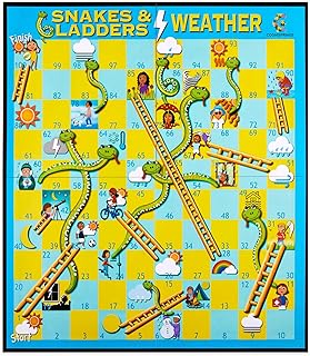 Snakes and Ladders Board Game w/Weather, Kids Board Games, Fun Board Games for Family Night, Educational Board Games for Kids, Sturdy Foldable Game Board, 2-4 Players, Ages 4 & Up