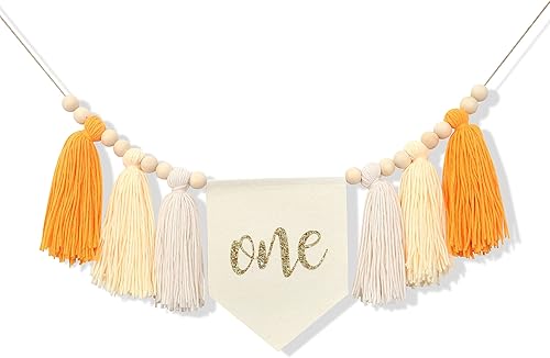 Miniatura 1 de HGFC Banner bohemio para silla alta con borlas, decoración de fiesta de primer cumpleaños con cuentas de madera, guirnalda de niñas pequeñas, telón