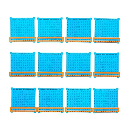 Really Good Stuff Rejillas de multiplicar deslizar y aprender, 5?" por 5½" (juego de 12) - Cuadrícula de multiplicación de plástico fino con ventana
