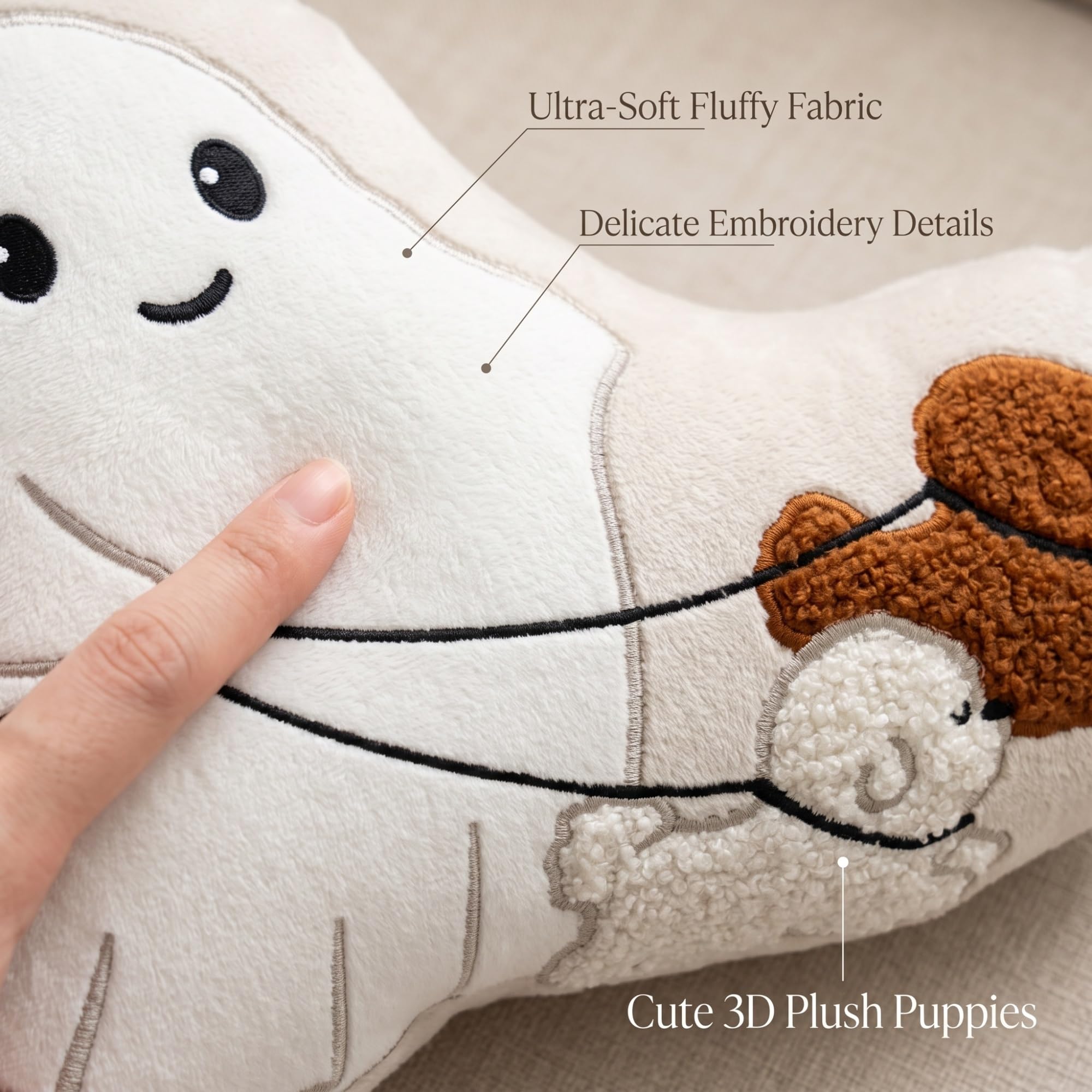 Generisch Niedliches Dekokissen in Geisterform mit wandelnden Hunden | Flauschiges Geisterkissen mit Stickerei und 3D-Plüschwelpen, Herbst-Wohndekoration, weiche Halloween-Wurfkissen Sofa(3pcs)