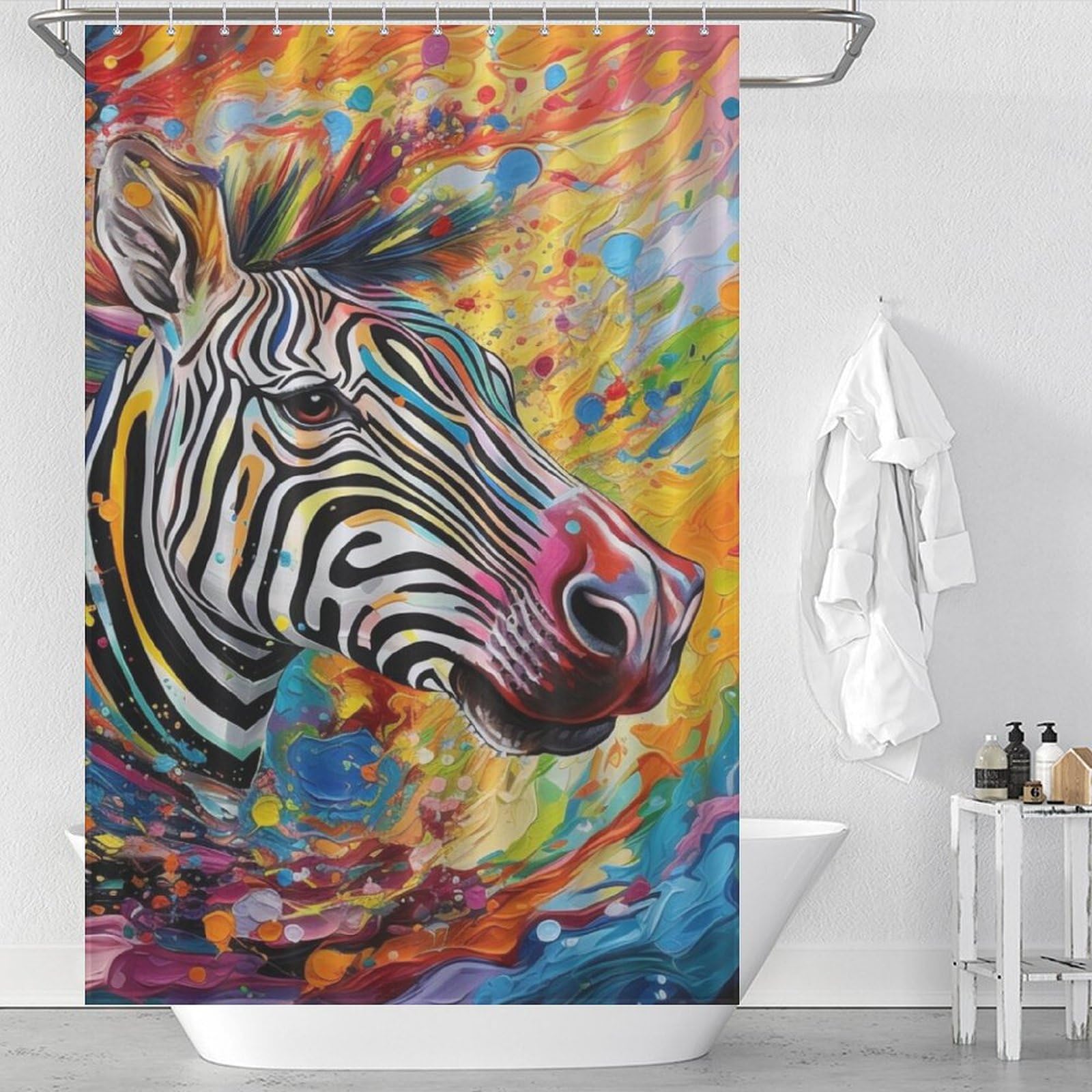 Rideau de douche zèbre tissu polyester lavable accessoire salle de bain 48x72