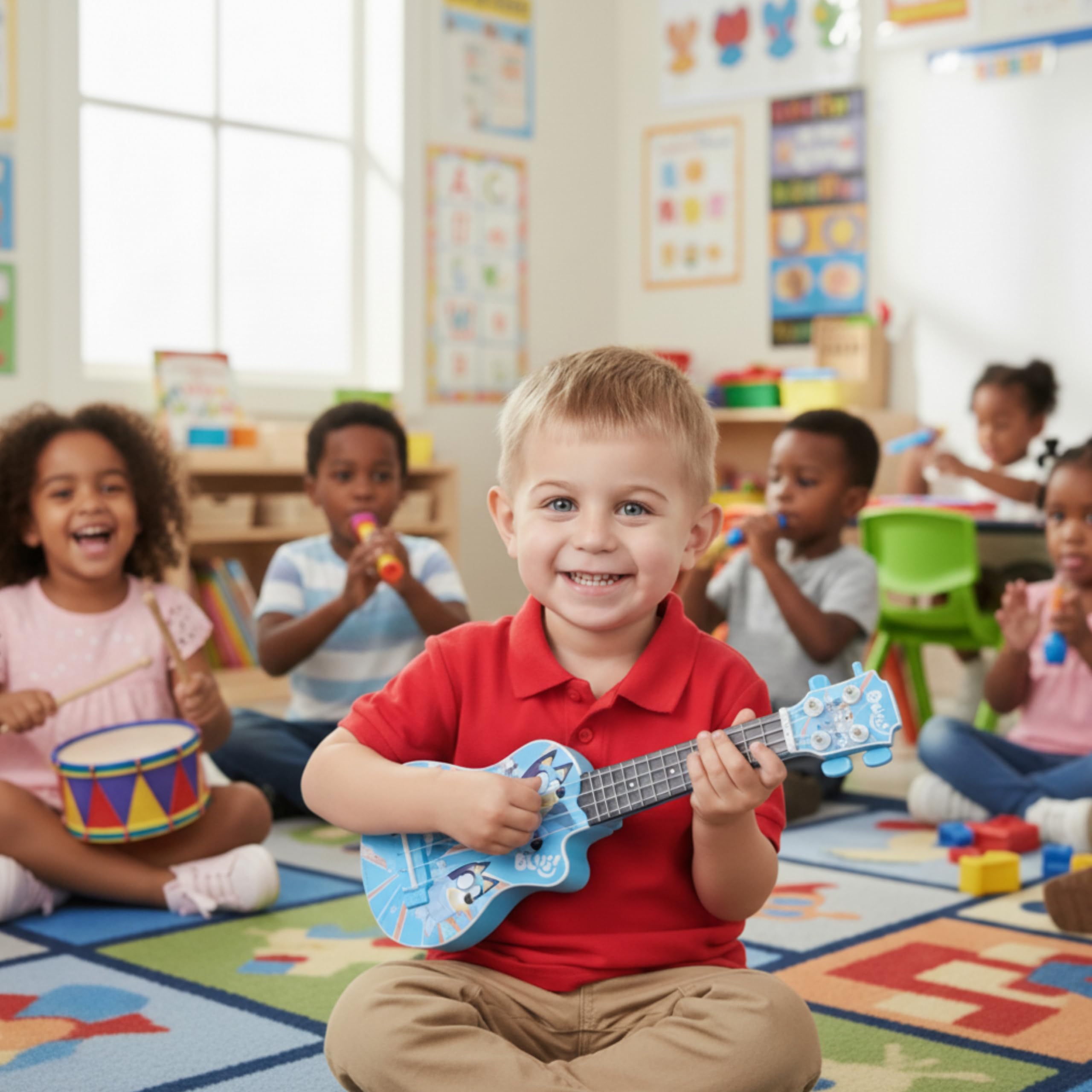 Toyland® 40 cm (16") Bluey La mia prima chitarra con plettro incorporato - Strumento musicale da accordare e suonare - Divertente giocattolo musicale per bambini - Età 3+