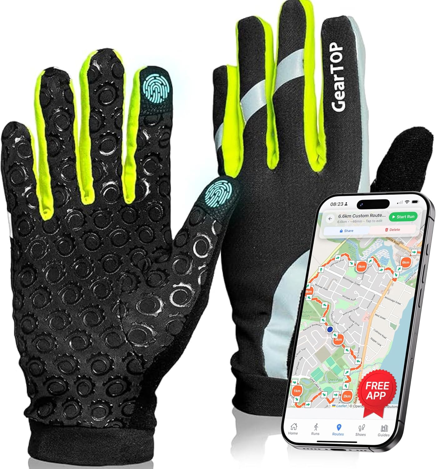 GearTOP Running Gloves for Men & Women, Touchscreen Cold Weather Jogging Gear, Fluorescent Reflective Winter Gloves Visible at Night, Warm Glove Liners for Hiking