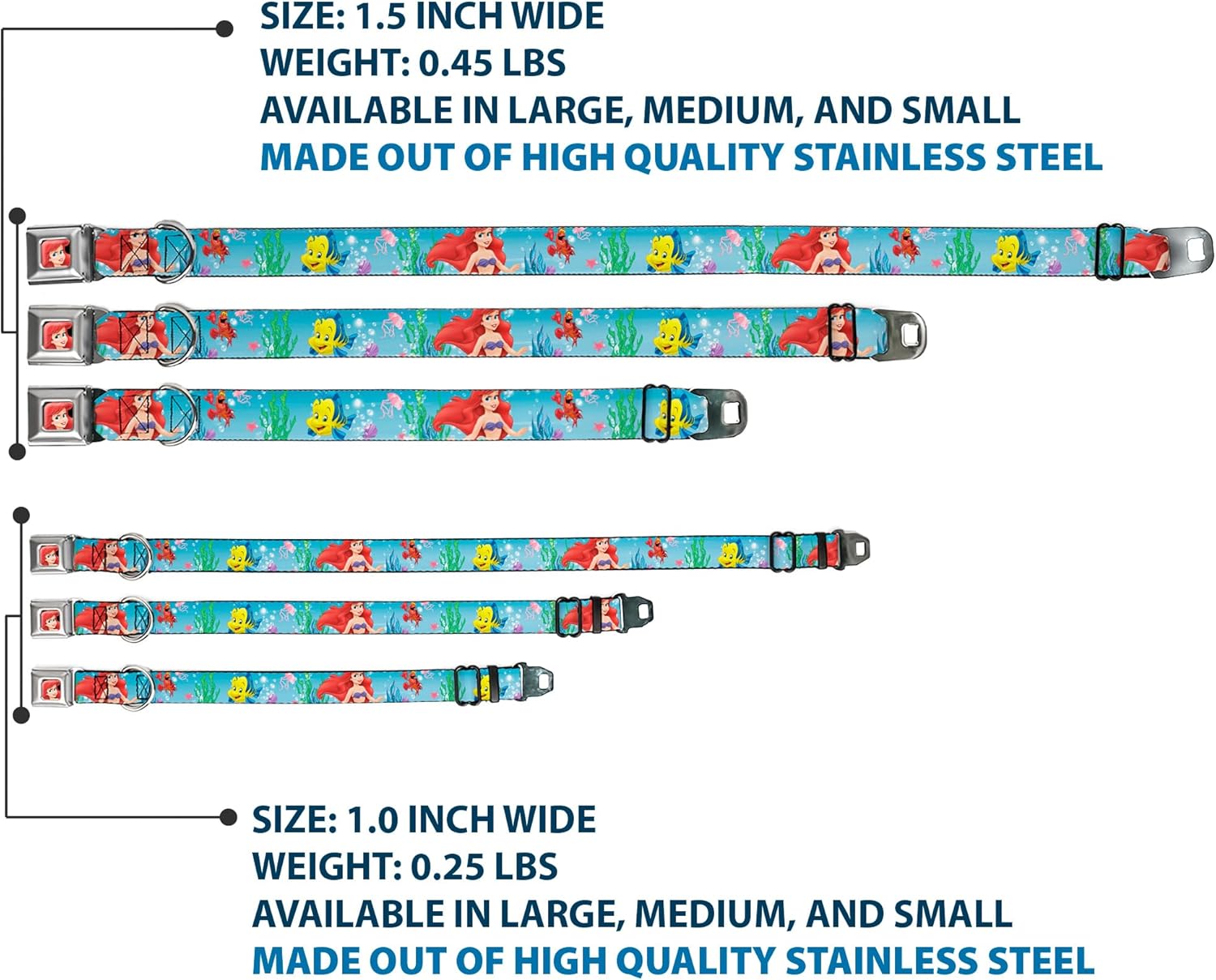 Buckle-Down Seatbelt Buckle Dog Collar - Ariel, Sebastian & Flounder Scene2 - 1" Wide - Fits 11-17" Neck - Medium