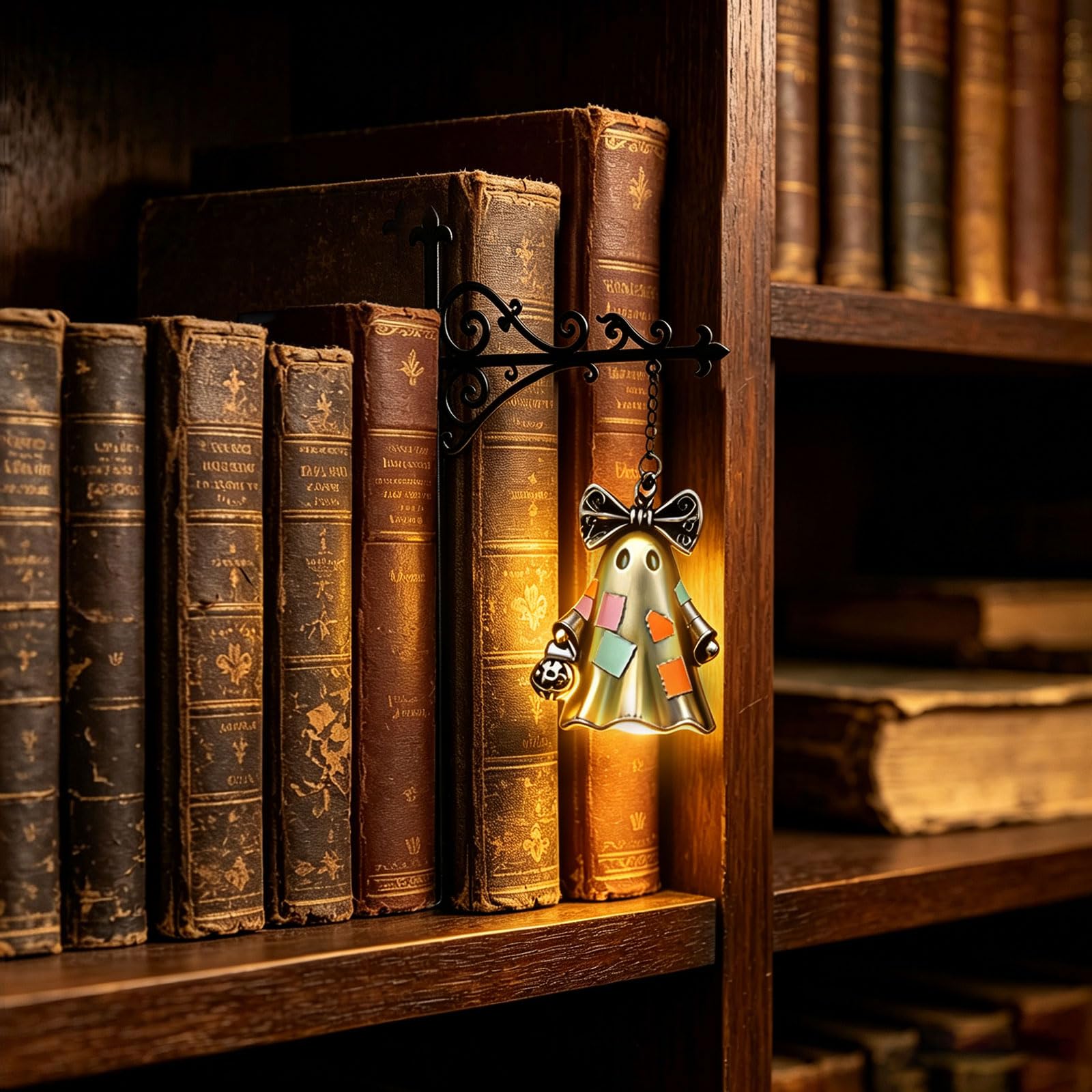 Halloween Library Lantern Mini Bookshelf Lamp, Halloween Decorative Bookshelf Lighting, Vintage Table Desk Bookcase Lamps, Little Reading Book LED Nightlight for Bedroom, Library (# I)