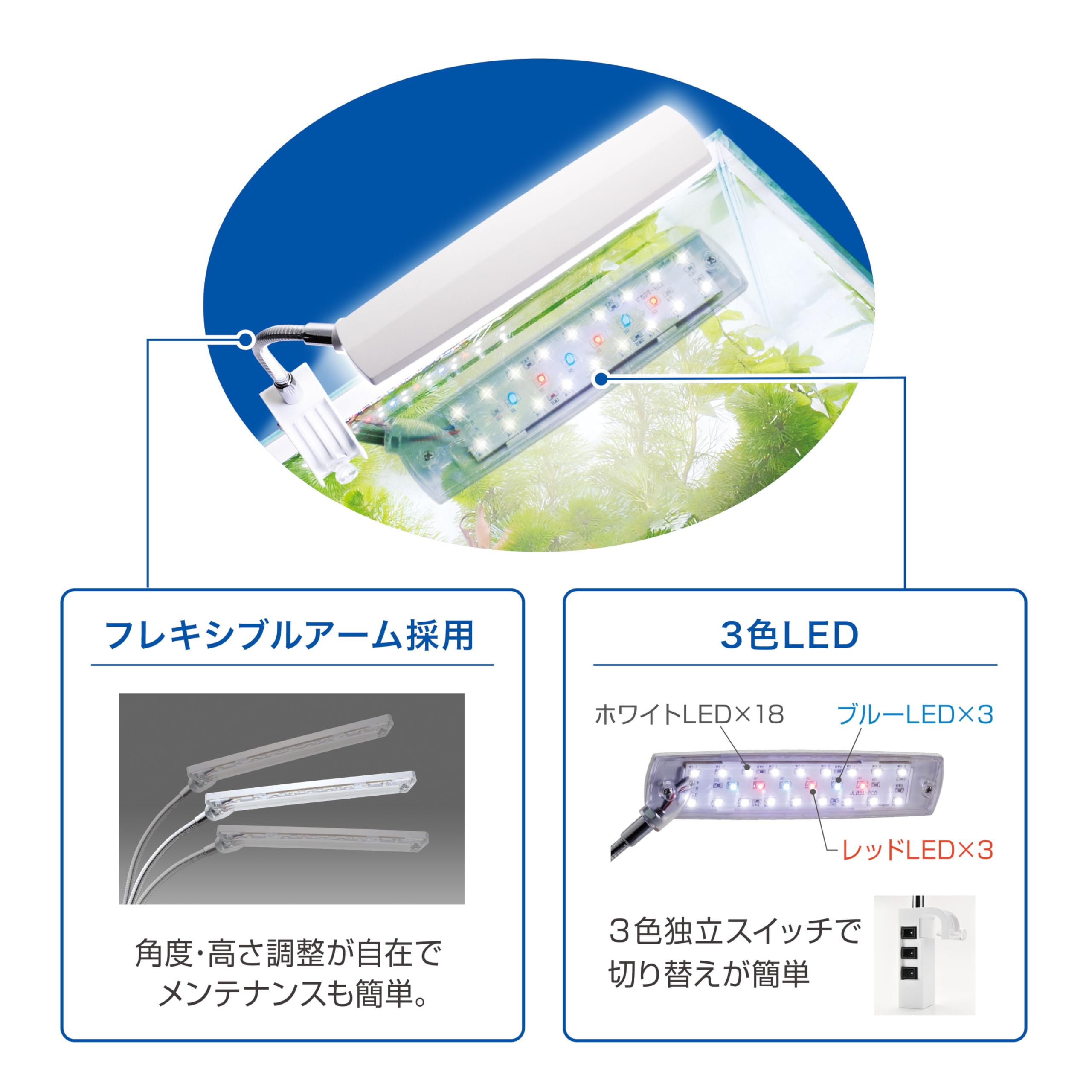 Amazon | ジェックスクリアLED アームカラー 白・赤・青の3色LED USB