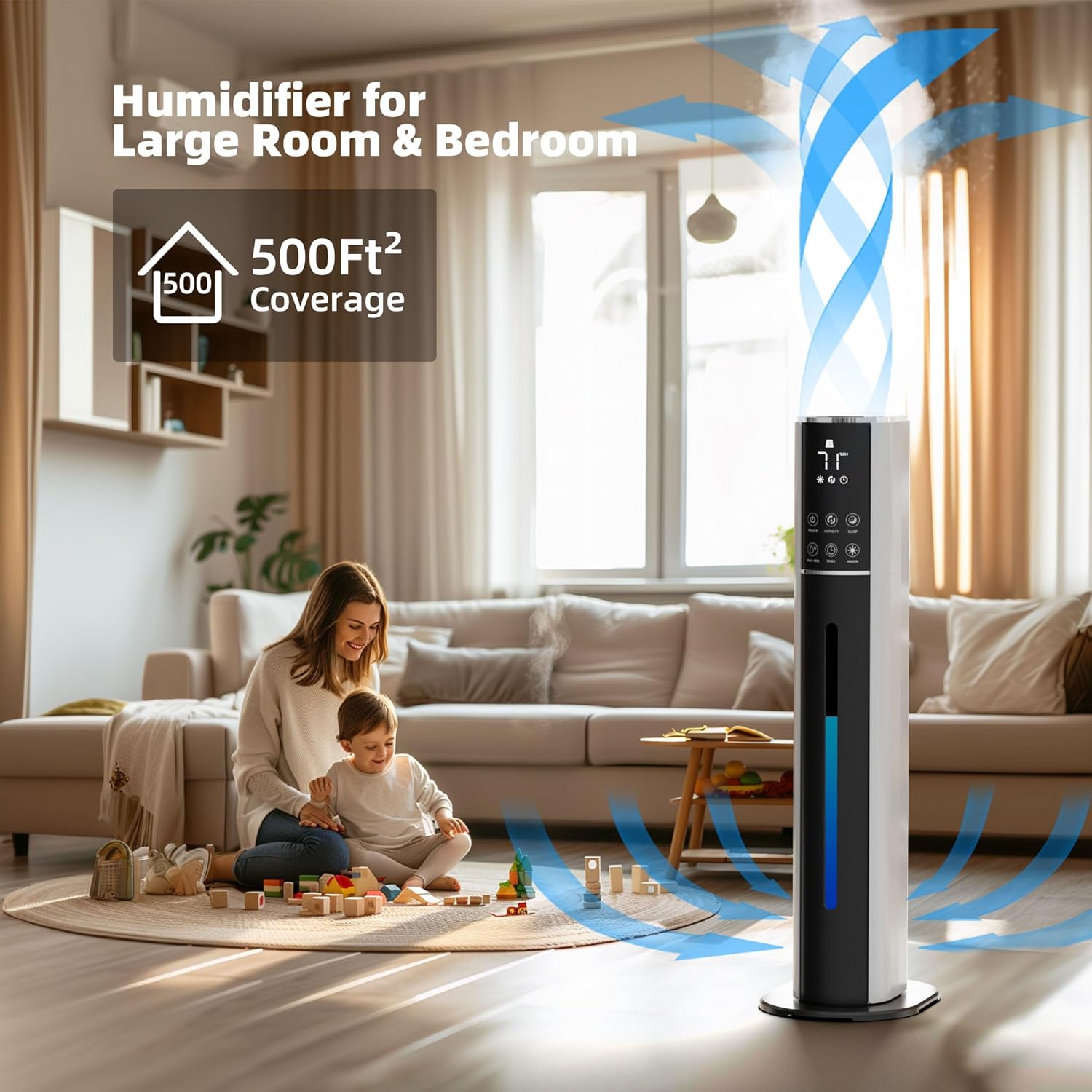 8.3L/2.19Gal Humidifiers for Bedroom Large Room, Cool Mist Top Fill with Essential Oil Diffuser, 3 Mist Speed, 360°Nozzle, Timer, Remote Control, 35dB Quiet Humidifier for Nursery Baby Home