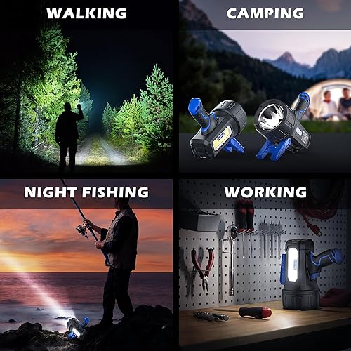 Miniatura 7 de FORTO Linterna recargable con 200000 lúmenes, foco de mano con soporte plegable, 6 modos de luz IPX7 impermeable al aire libre para navegación,
