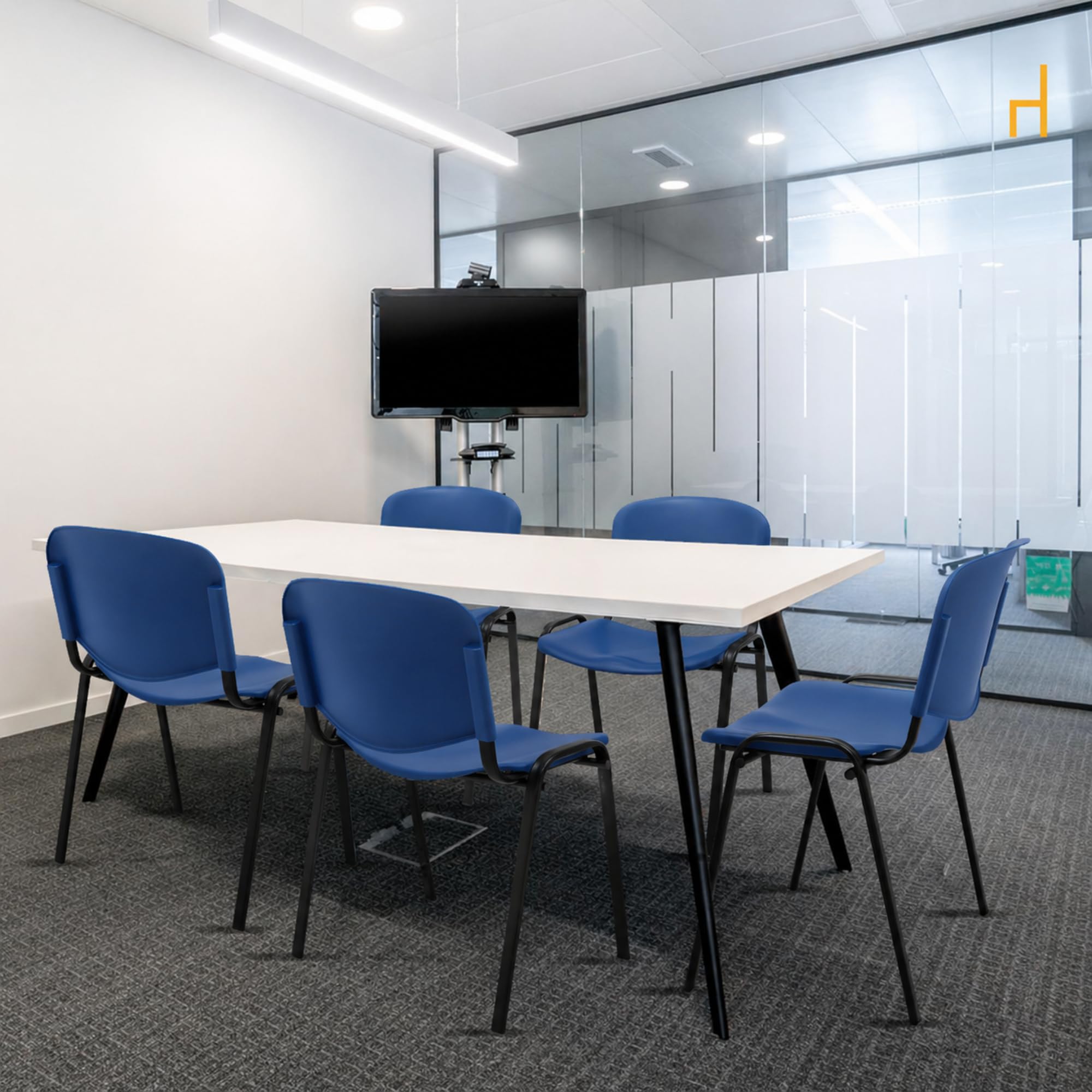 La Silla Confidente ISO de Plástico Apilable Pack de 4 Azul para Sala de Espera Oficina Reuniones