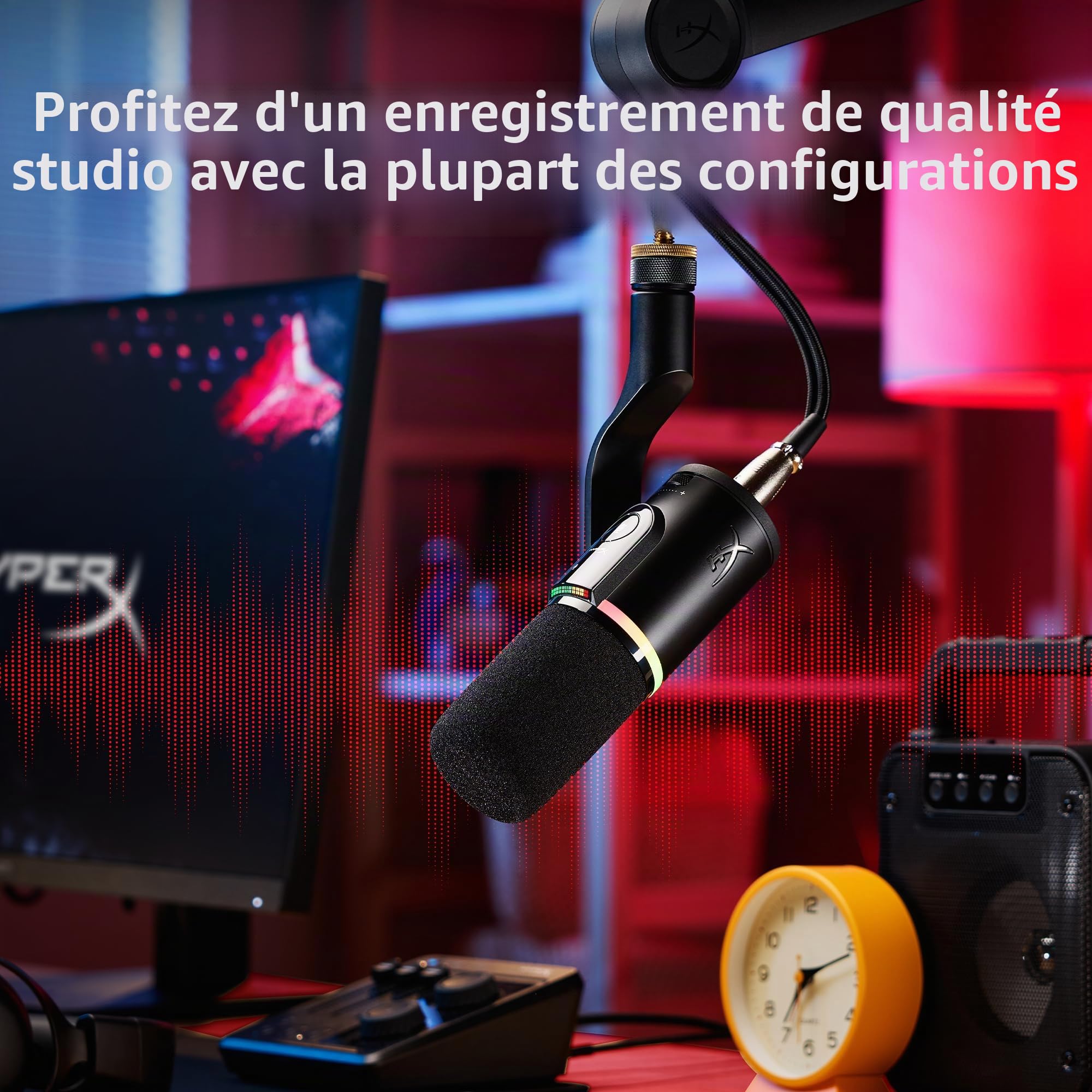 HyperX FlipCast, Microphone Dynamique USB/XLR cardioïde pour Gaming/Streaming/Podcast, PC/Mac, Audio Haute résolution, Bouton muet, contrôle du Volume, Plug and Play, Voix Claire