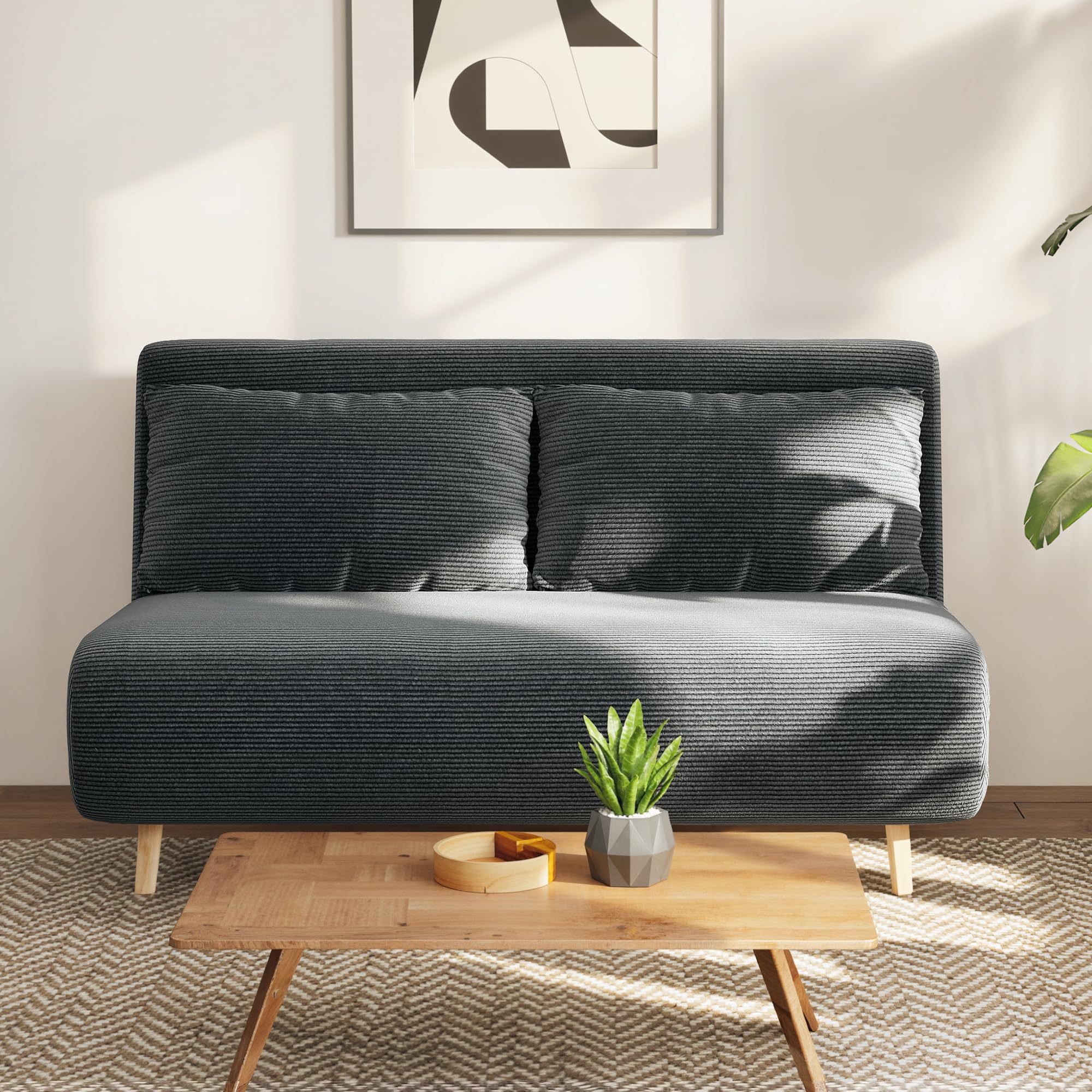 HOMCOM 3 in 1 Schlafsofa Klappbar 191 x 141 cm Schlaffunktion Dunkelgrau