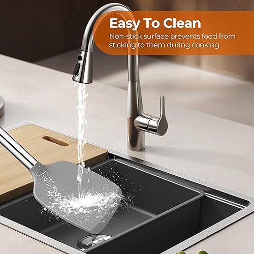 Miniatura 3 de Juego de 2 espátulas de silicona sólidas y ranuradas, para voltear pescado, panqueques, huevos, a prueba de arañazos para sartenes antiadherentes,