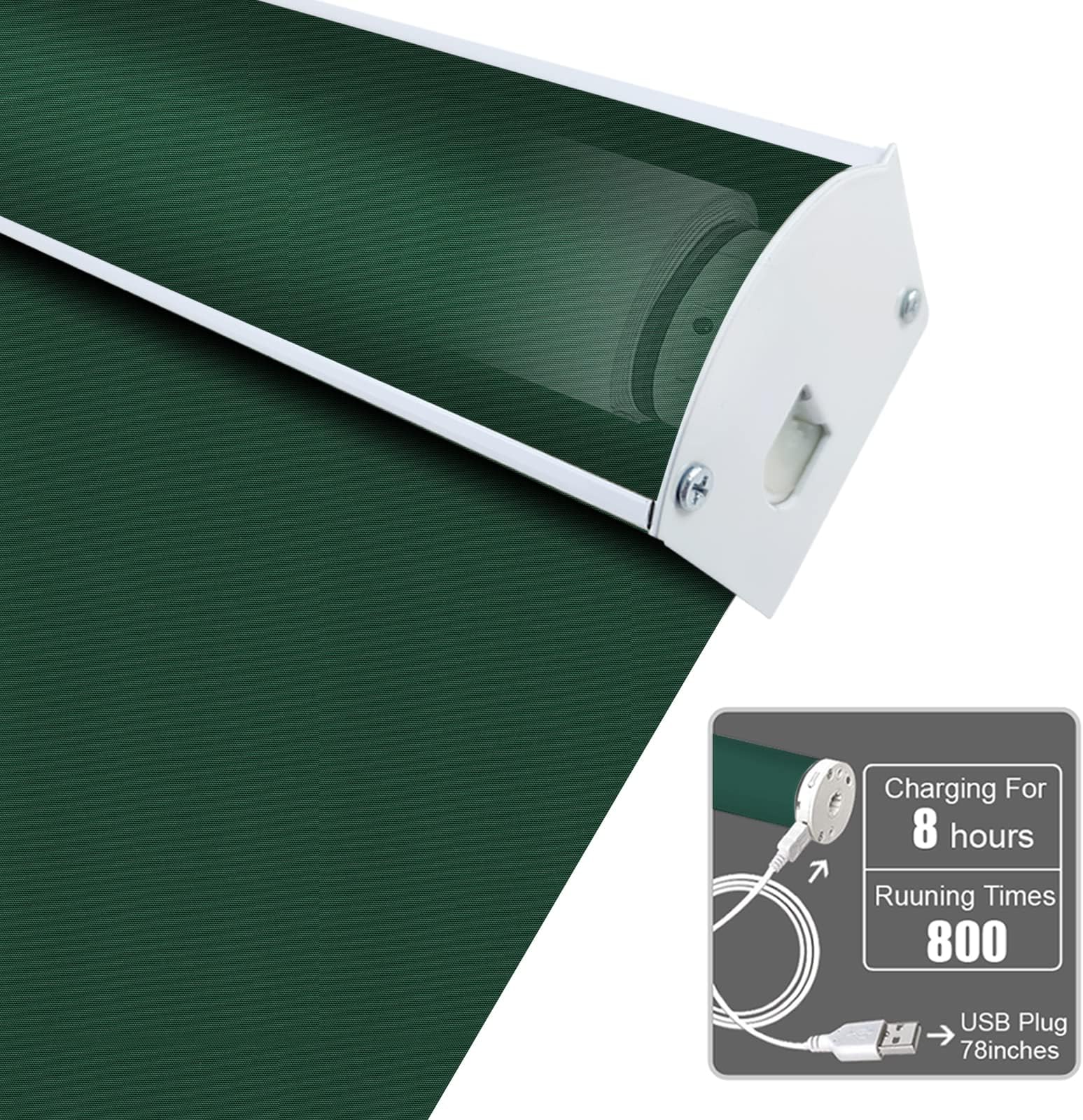Motorized Blackout Valanced Window Shades, Remote Control Wireless and Rechargeable Roller Blinds with Top Valance, UV Protection Dark Green Fabric Roller Shades for Windows, Doors, French Door