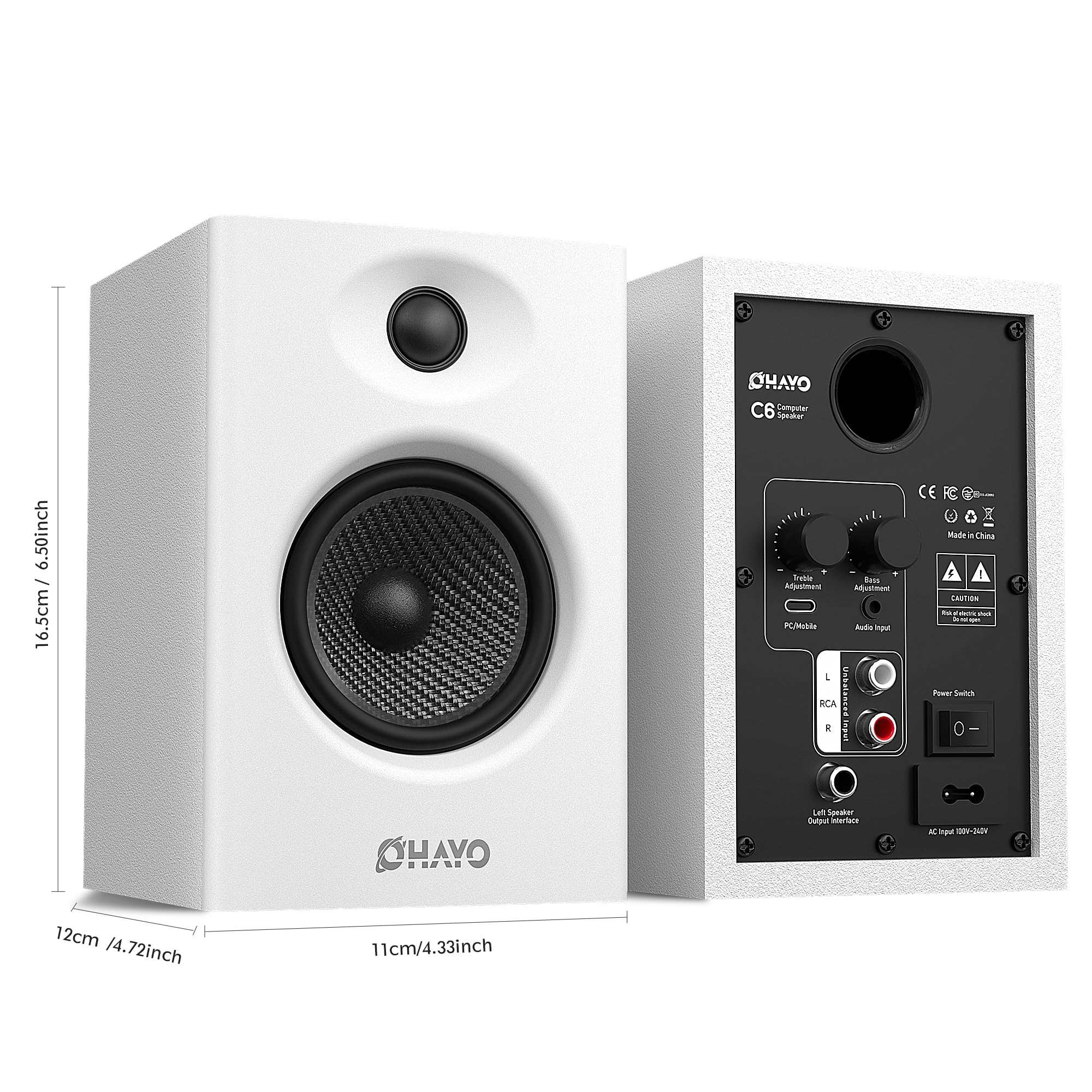 OHAYO 60W Aktive PC-Lautsprecher, Bluetooth 5.3 & USB-C/RCA/AUX Regallautsprecher für Gaming & Musik - Stereo 2.0 Lautsprecher Set, 1Paar (1 aktiver & 1 passiver)