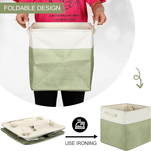 Vista 64 de meekoo Paquete de 8 contenedores plegables de almacenamiento de tela, cestas de tela de poliéster con asas, organizador de armario de lino para Gris