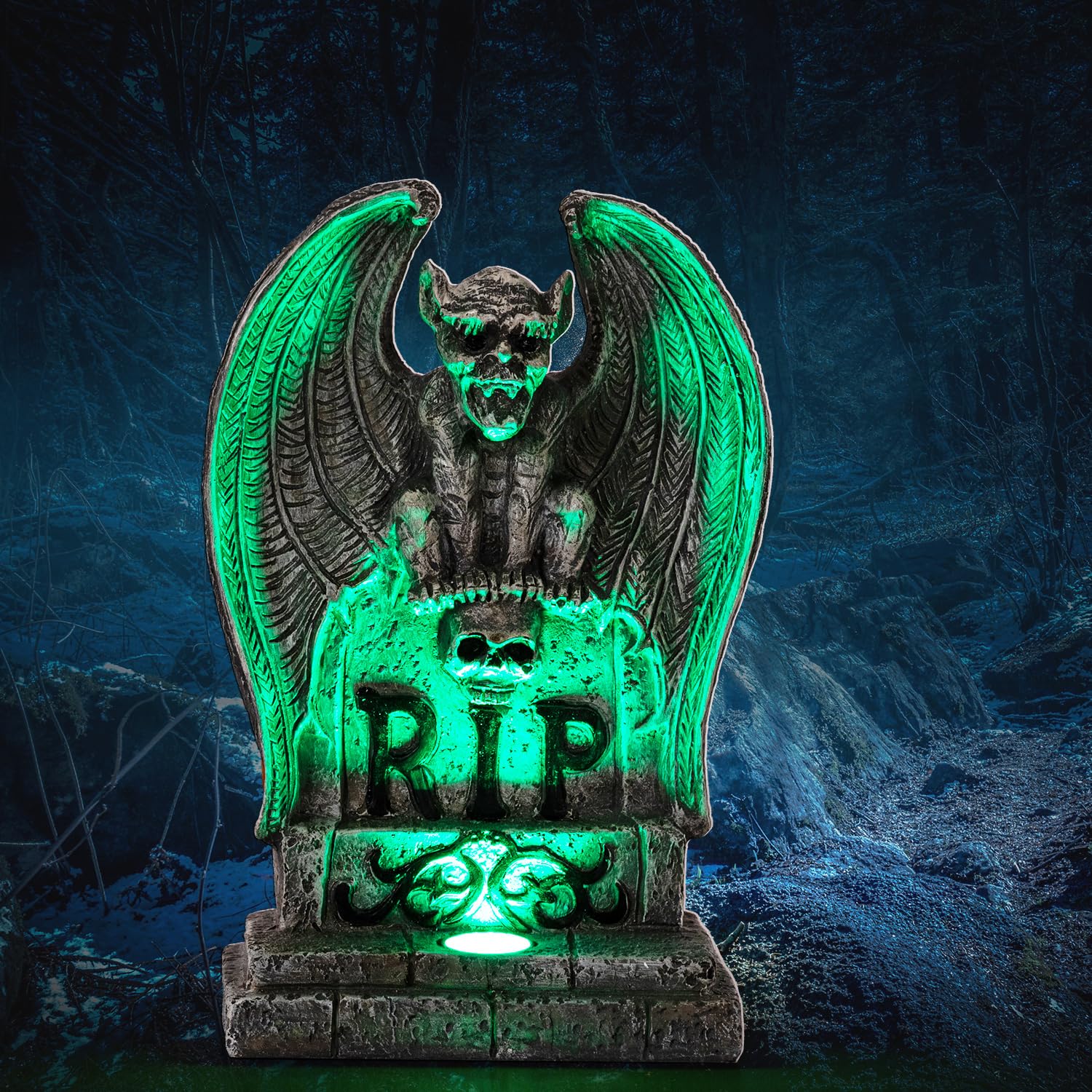 HUYIENO Solar Halloween Decoration Graveyard Monster Design Tombstone Solar Garden Lights Resin Material for Halloween Party Decorations Outdoor Lawn Walkway Decor