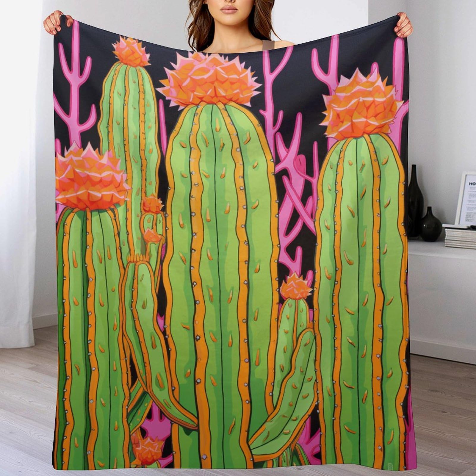 Couverture polaire douce flannel Cactus anti-froid pour canapé et lit