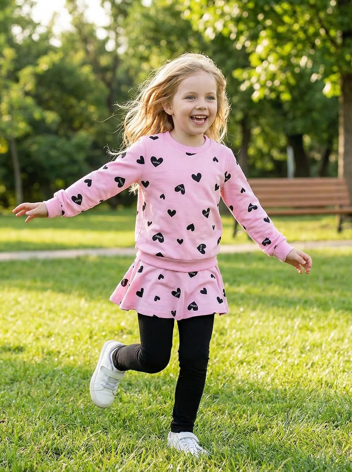 Little Girls Outfits Clothes Toddler Long Sleeve Heart Print Hoodie Shirts Top + Leggings Kids Clothing Set - Image 5