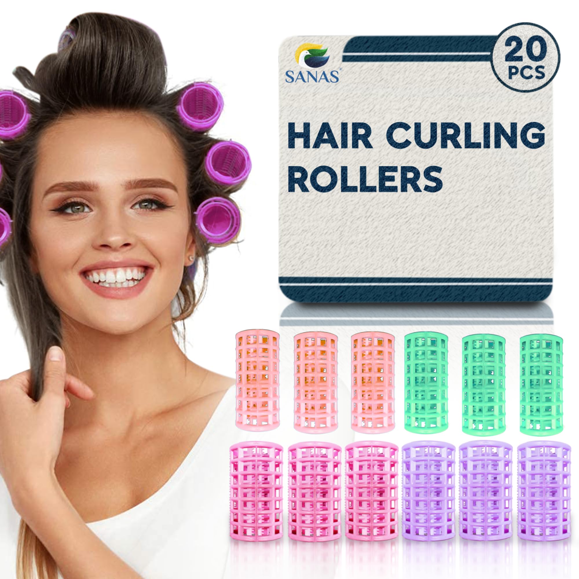 Sanas Hair Rollers Plastic 20 Pcs Snap On Random Colour Curlers for Hairdressing Styling for Girls & Women No Heat Wave Hair Curlers Snap On Rollers Self Grip Rollers Curlers for DIY 20 Pcs (Plastic)
