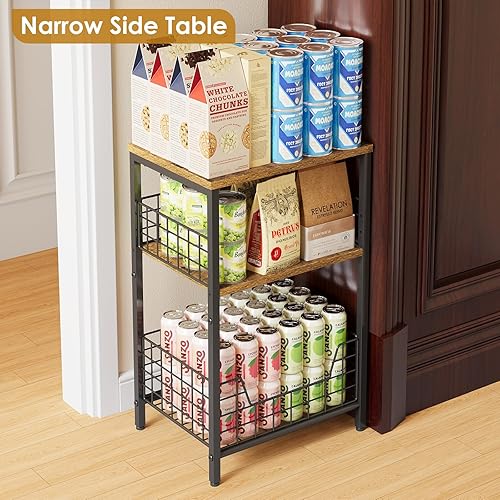 Miniatura 16 de X-cosrack Mesa auxiliar, mesa auxiliar pequeña con almacenamiento, almacenamiento de discos de vinilo, mesita de noche para sala de estar,