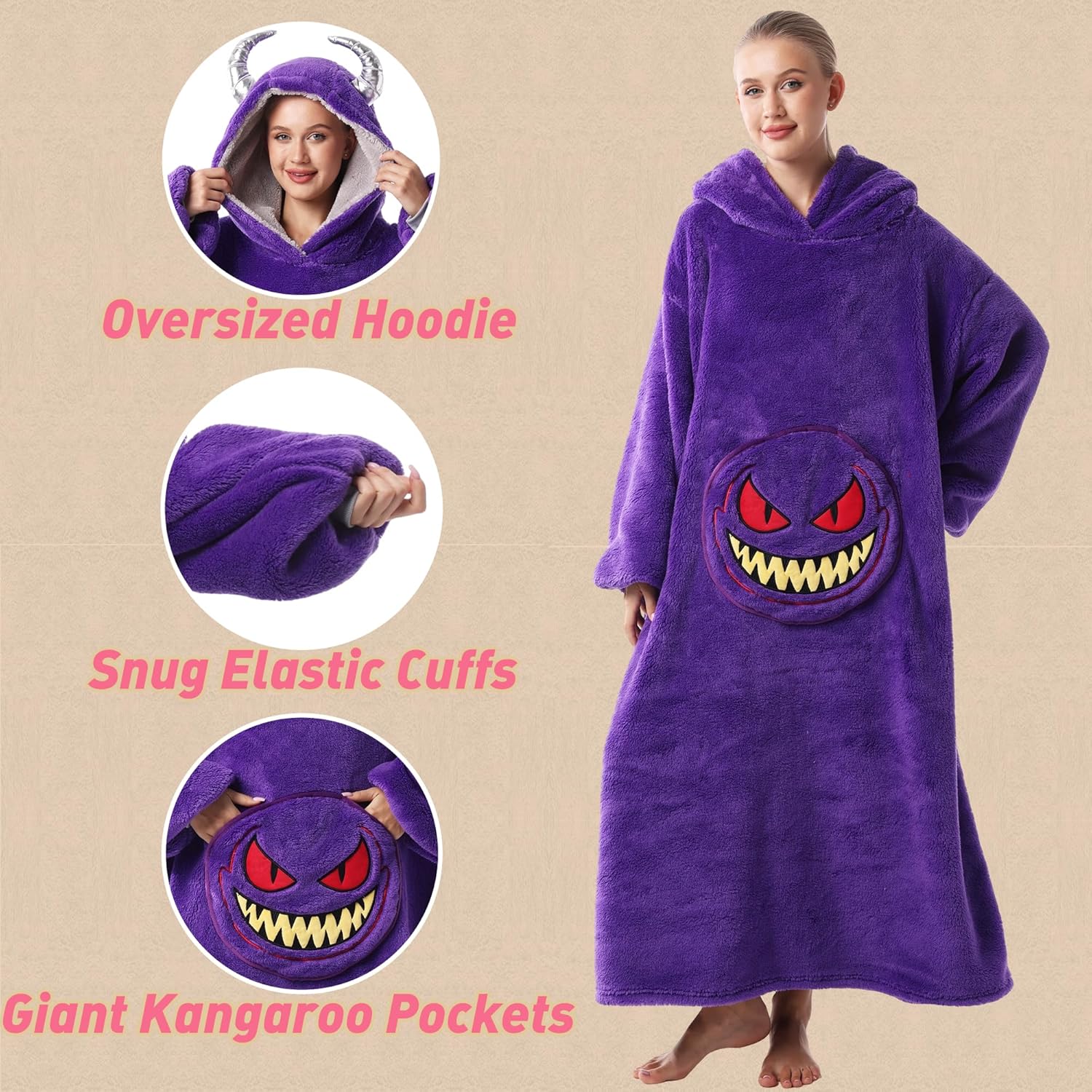 Wearable Blanket Hoodie for Women, Soft Hooded Blanket for Women and Men Robe for Home Lounge - Image 2