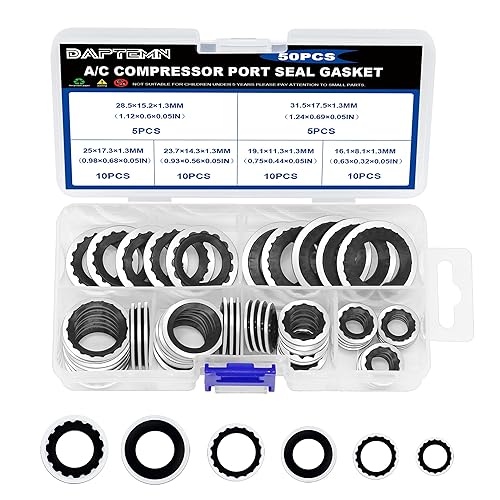 Kit surtido de 50 piezas de arandelas de sellado AC, 6 tamaños de sistema de aire acondicionado, compresor de puerto, juntas de junta, reparaciones