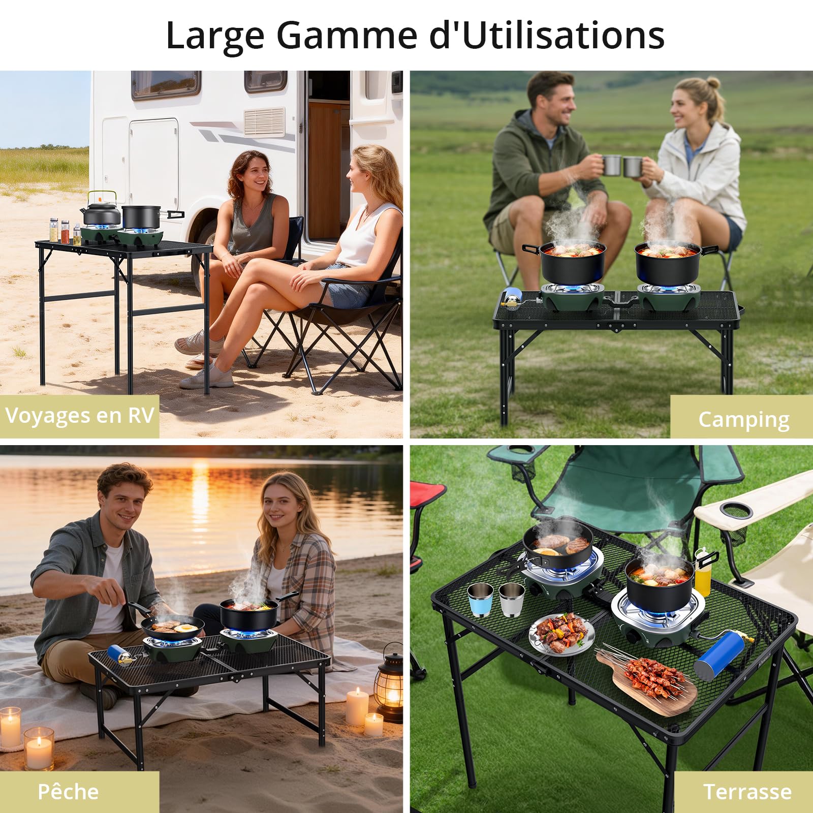 Anbte Réchaud Gaz Pliable Double Brûleur Vert 20000 BTU | Léger Compact, Allumage Piézo, Compatible Isobutane, Sac de Rangement, Adapté Camping Voiture, Caravane et Randonnée