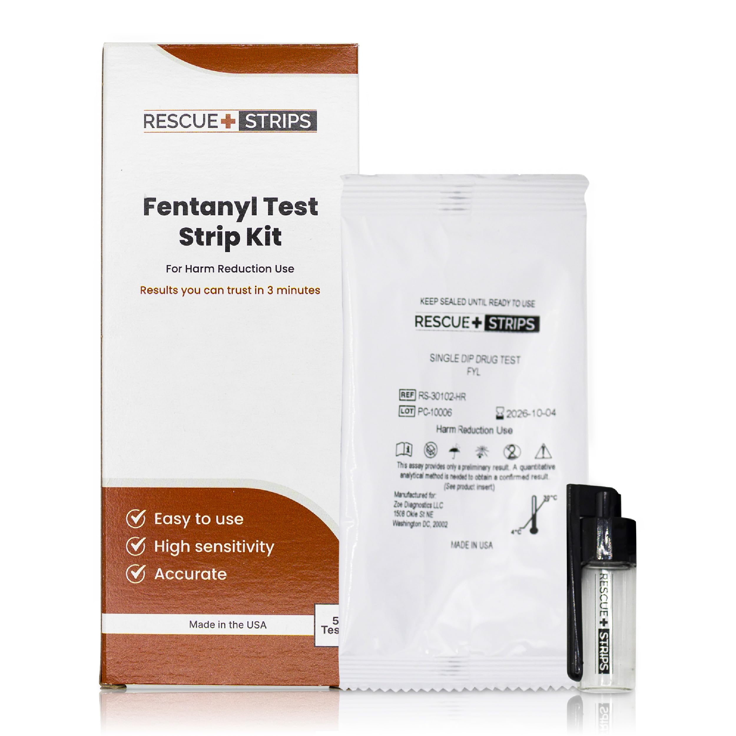 Rescue Strips Fentanyl Test Strips Kit I 5-Pack for Quick and Reliable Detection Drug Test Strips for Liquids, Powders, Pills, Urine I Tested at University of Notre Dame
