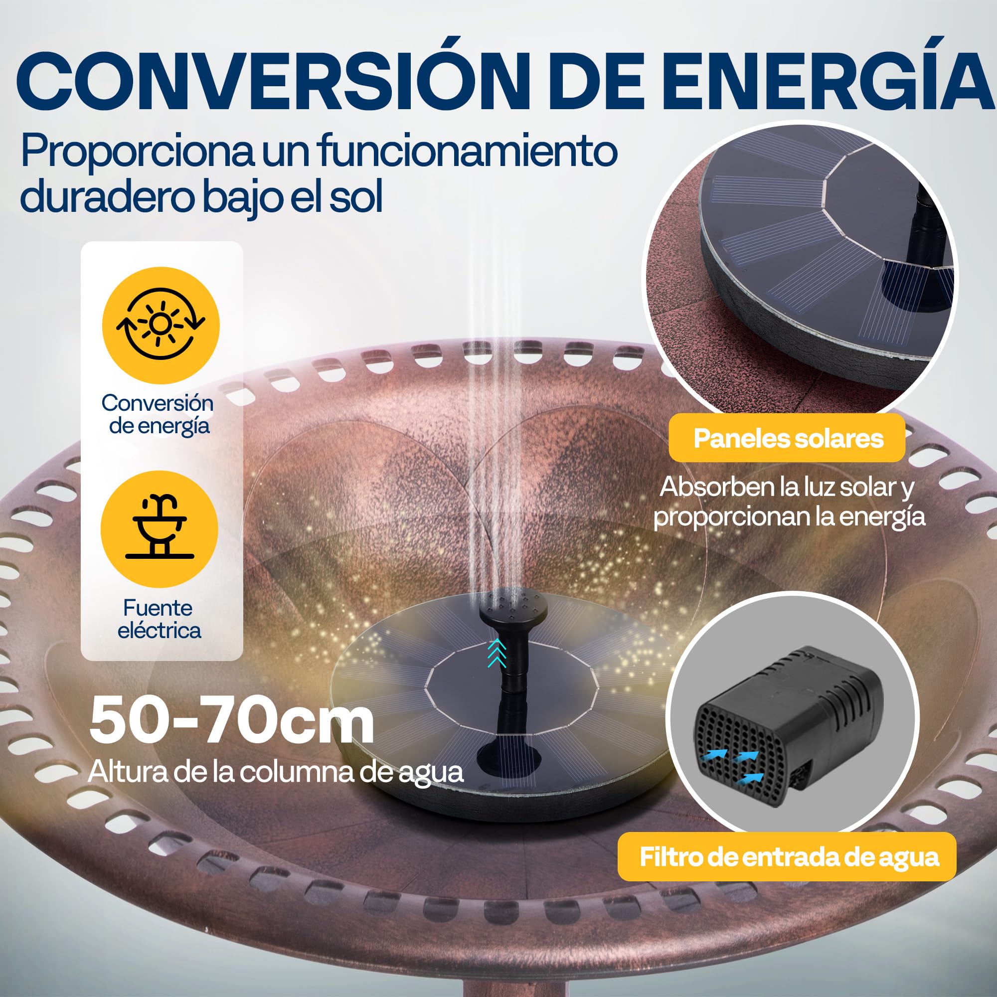 VIVOHOME Bebedero-Comedero para Pájaros para Jardín 71 cm de Altura con Fuente Solar Gran Bol de Agua en Resina de Pie Estilo Tradicional - 4