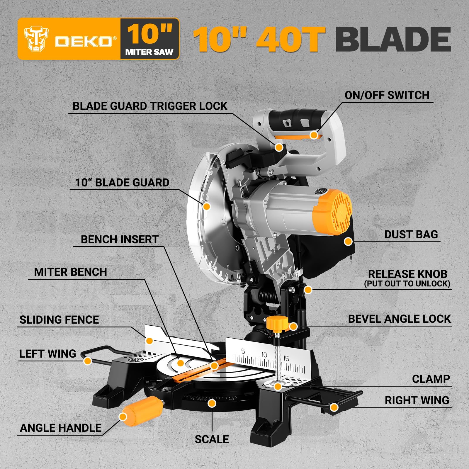 DEKOPRO 10" Compound Miter Saw - Precision Cutting -4