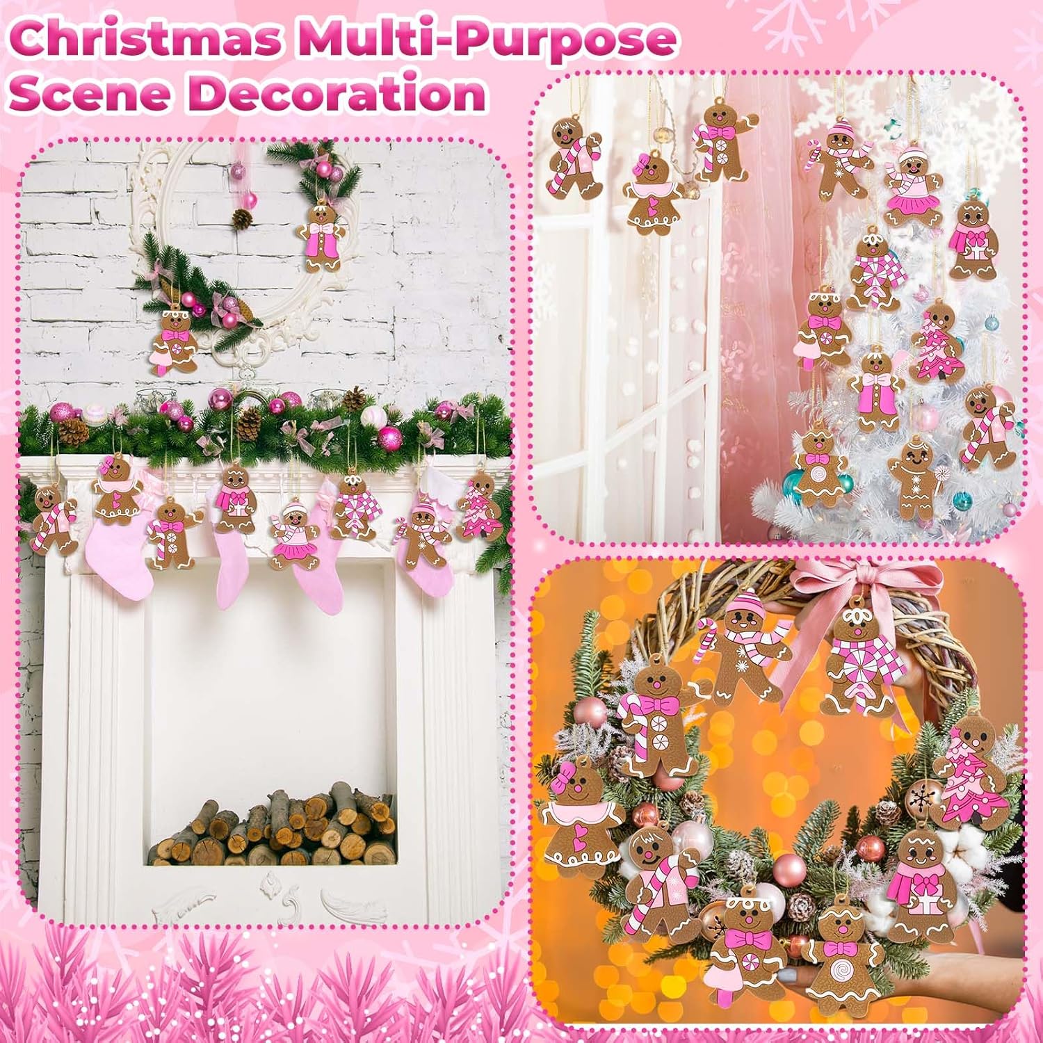 Zhanmai 24 Pcs Christmas Pink Gingerbread Man Ornaments Christmas Tree Pink Gingerbread Man Decorations Cute Xmas Hanging Ornaments Traditional Xmas Tree Party Decors - Image 5