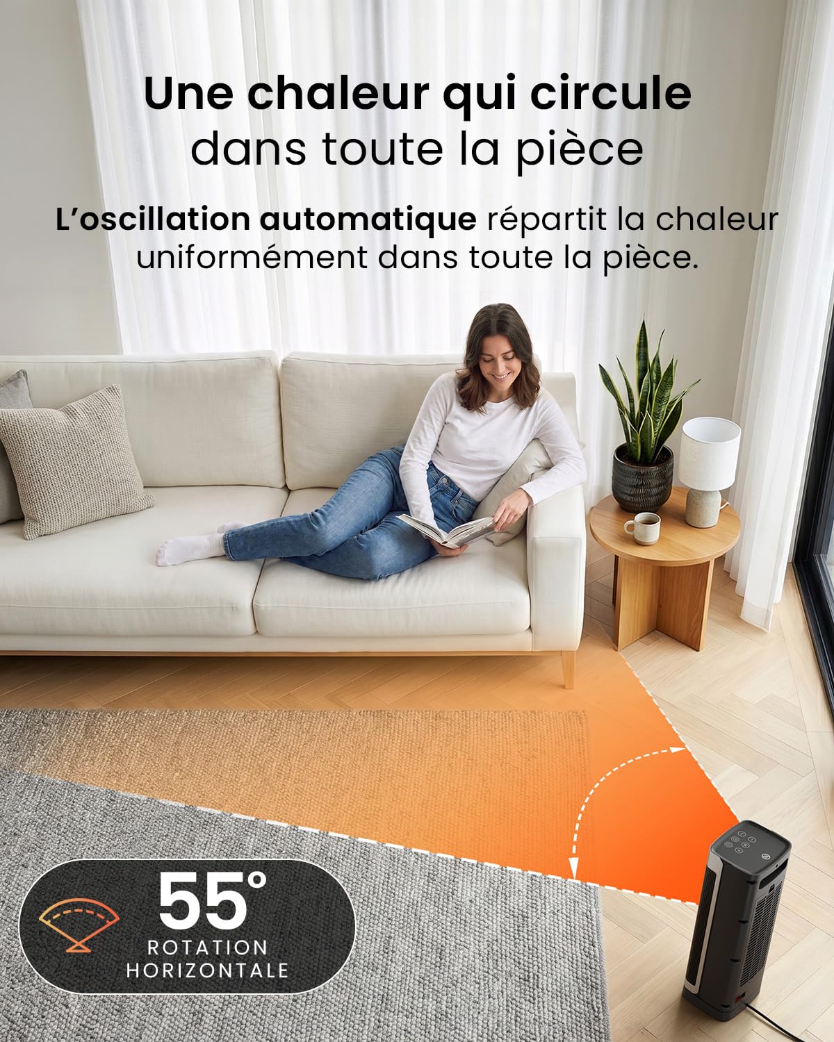 Pro Breeze Thermacube Chauffage d'Appoint 2000W Céramique Soufflant Oscillant - Radiateur Électrique Mobile avec Mode Ventilateur, Thermostat Éco, Télécommande et Écran Tactile pour Chambre