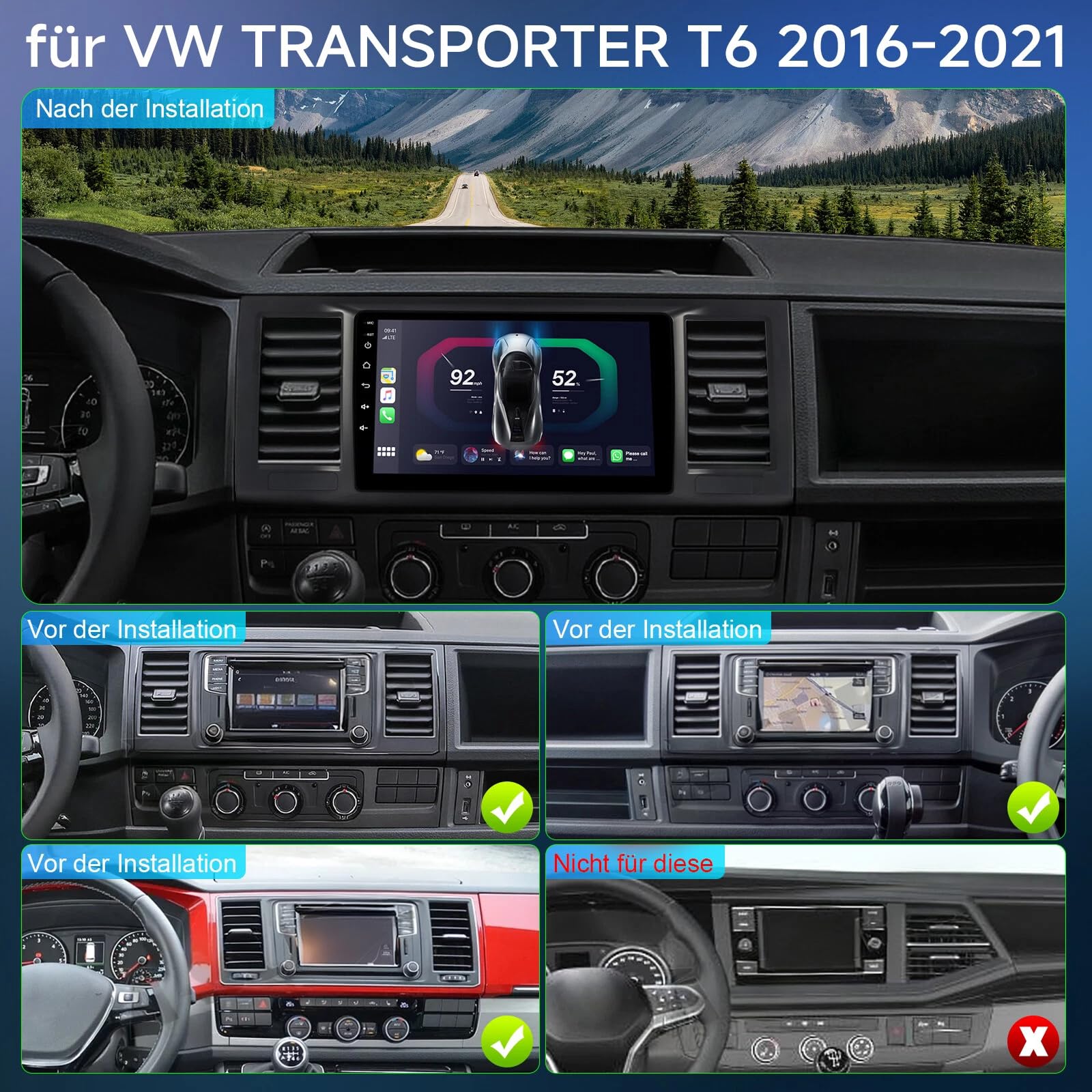 2 + 32 GB bezprzewodowe radio samochodowe Carplay z systemem Android 13, 2 DIN, do T6 Transporter Multivan 2016-2022, 9-calowe radio samochodowe z systemem Android, nawigacją, GPS, WiFi, GPS/FM