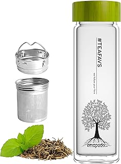 amapodo - bouteille en verre - bouteille de thé - cadeaux pour femmes, hommes - bouteille d'eau en verre - théière à double paroi - bouteille de thé avec filtre à emporter 400ml