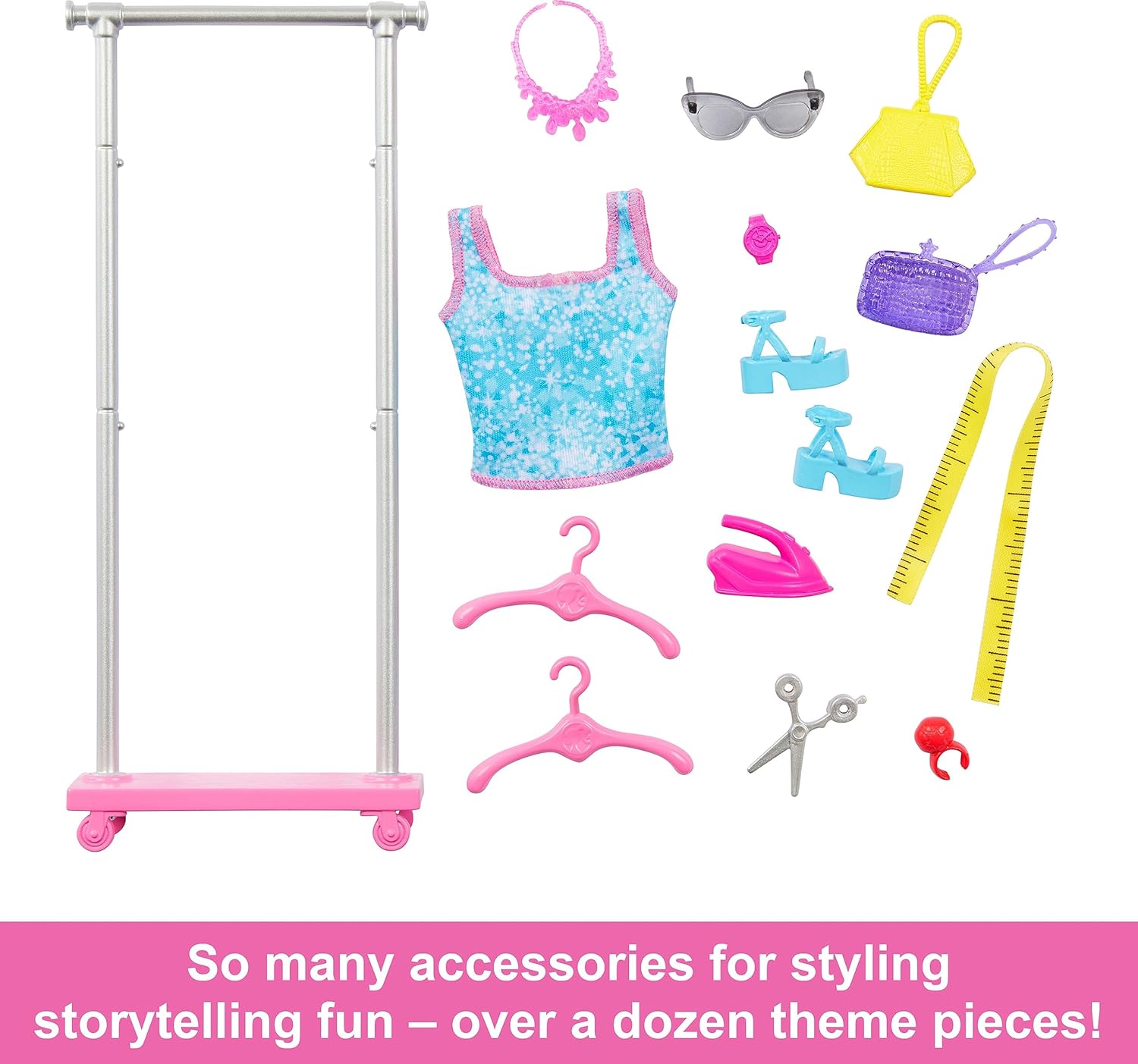 Barbie On-set Stylist Doll & 14 Accessories, Brooklyn Doll with Garment Rack, Top, Fashion Pieces, Puppy & More