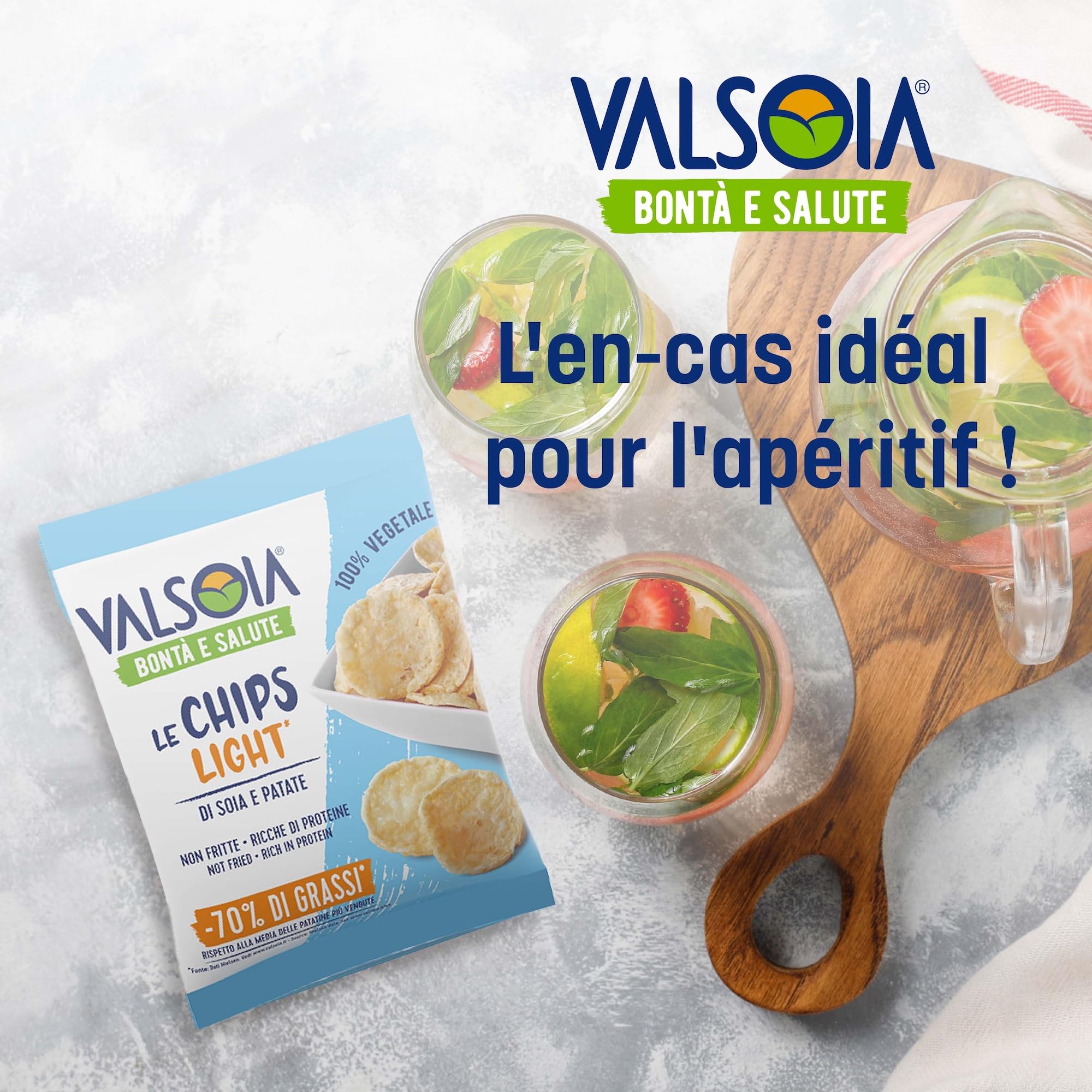 Valsoia, Le Chips Light, chips de légumes au soja et à la pomme de terre, boîte de 24 sachet de 25 grammes, 100% végétal, riche en protéines et en fibres, idéal pour les végétaliens et les végétariens