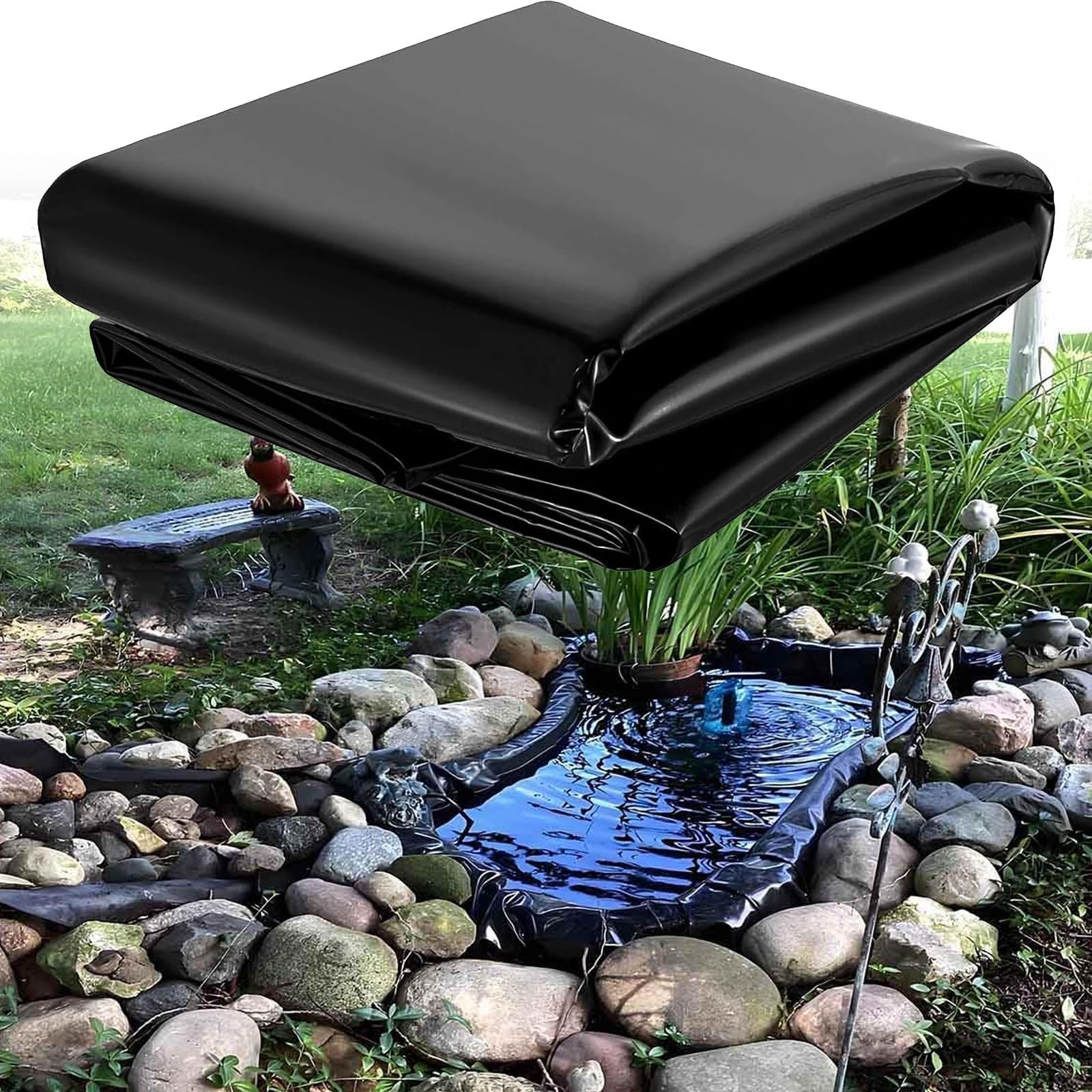 Revêtement de bassin noir de 4x5m à 10x15m pour étangs de jardin