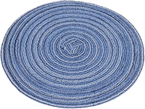 Miniatura 7 de Cyrank Juego de salvamanteles redondos tejidos, 6 piezas, hecho a mano de 7 pulgadas, juego de salvamanteles de ramio para platos calientes,