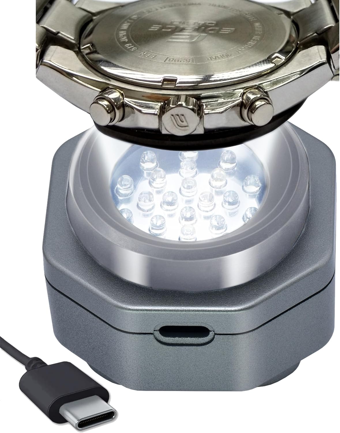 CoolFire – Type-C UV Free Solar Watch Fast Charger for All Eco Solar Watches for Men, Reloj Hombre Portable Battery Charger. for All Kinds of eco Solar Watches. (Gray)