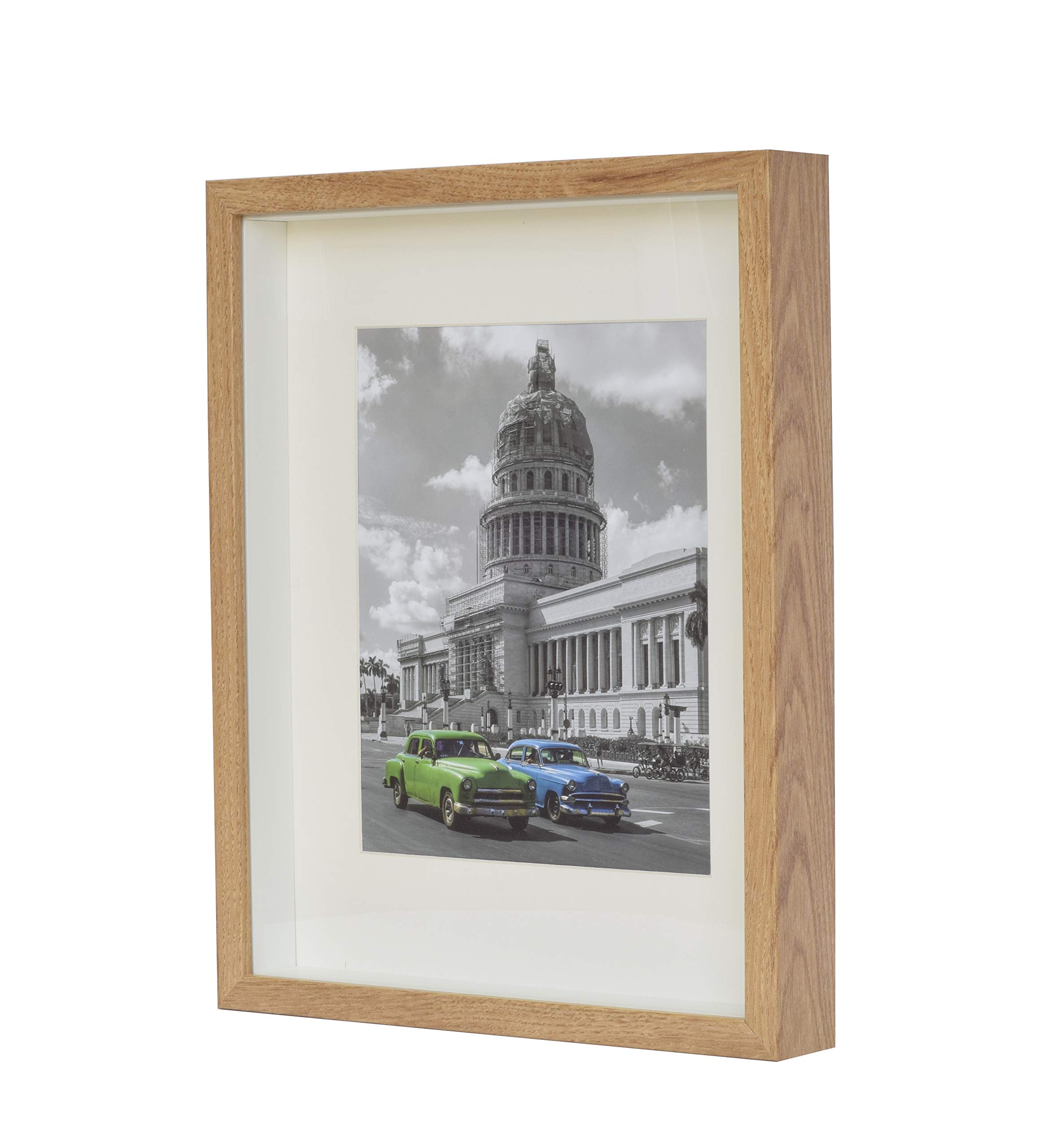 BD ART Shadow Box 3D 11x14 Inch, Display Box Photo Frames, Rustic Oak, Picture Frame with Wall and Tabletop for 8x10 inch Photo, for Crafts, Photos, Souvenir, Baby Items, dried Flowers, Medals