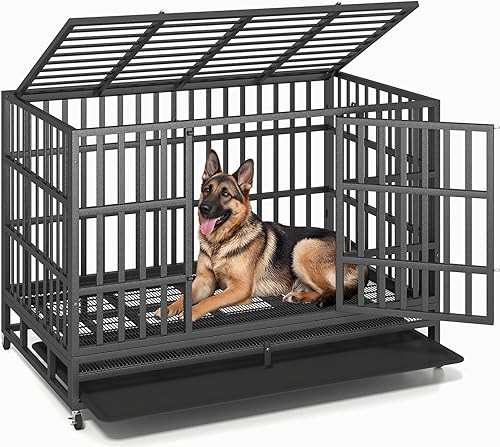 Miniatura 1 de Jaula de acero para perros de 484238 pulgadas, resistente e indestructible XL, a prueba de escape, para interiores, doble puerta, alta ansiedad,