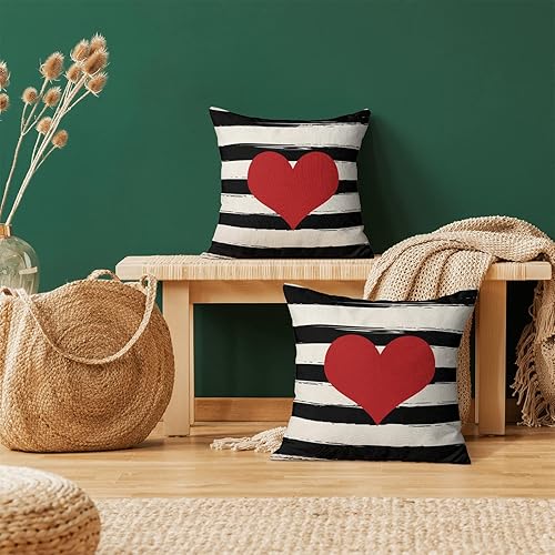 Miniatura 2 de Juego de 2 fundas de almohada de San Valentín de 18 x 18 pulgadas fundas de almohada de corazón rojo fundas de cojín cuadradas de lino para el día