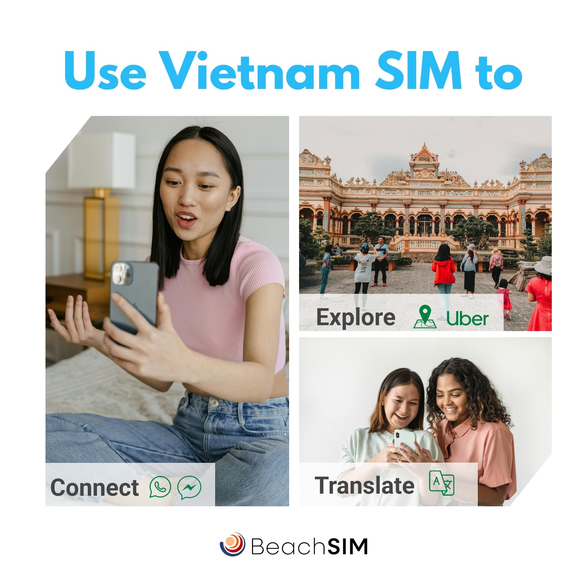 Vietnam SIM Karte 30 Tage. 12 GB mit 4G/5G-Netz. Einfaches Aufladen. Schnelle Aktivierung. Funktioniert auf iOS- und Android-Geräten. Nur Daten.