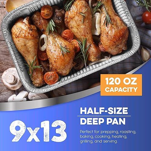 Miniatura 5 de Sartén de aluminio desechable de tamaño medio de 9 x 13 pulgadas con tapas de cúpula, mantiene las comidas frescas durante más tiempo, recipientes