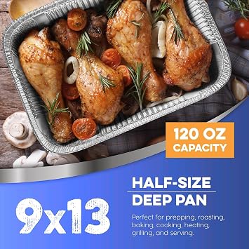 9 x 13 Half Size Disposable Aluminum Pan with Dome Lids along with 3 PCS of Serving Utensils - Versatile Food Containers - Eco-Friendly & Durable - Set of 10