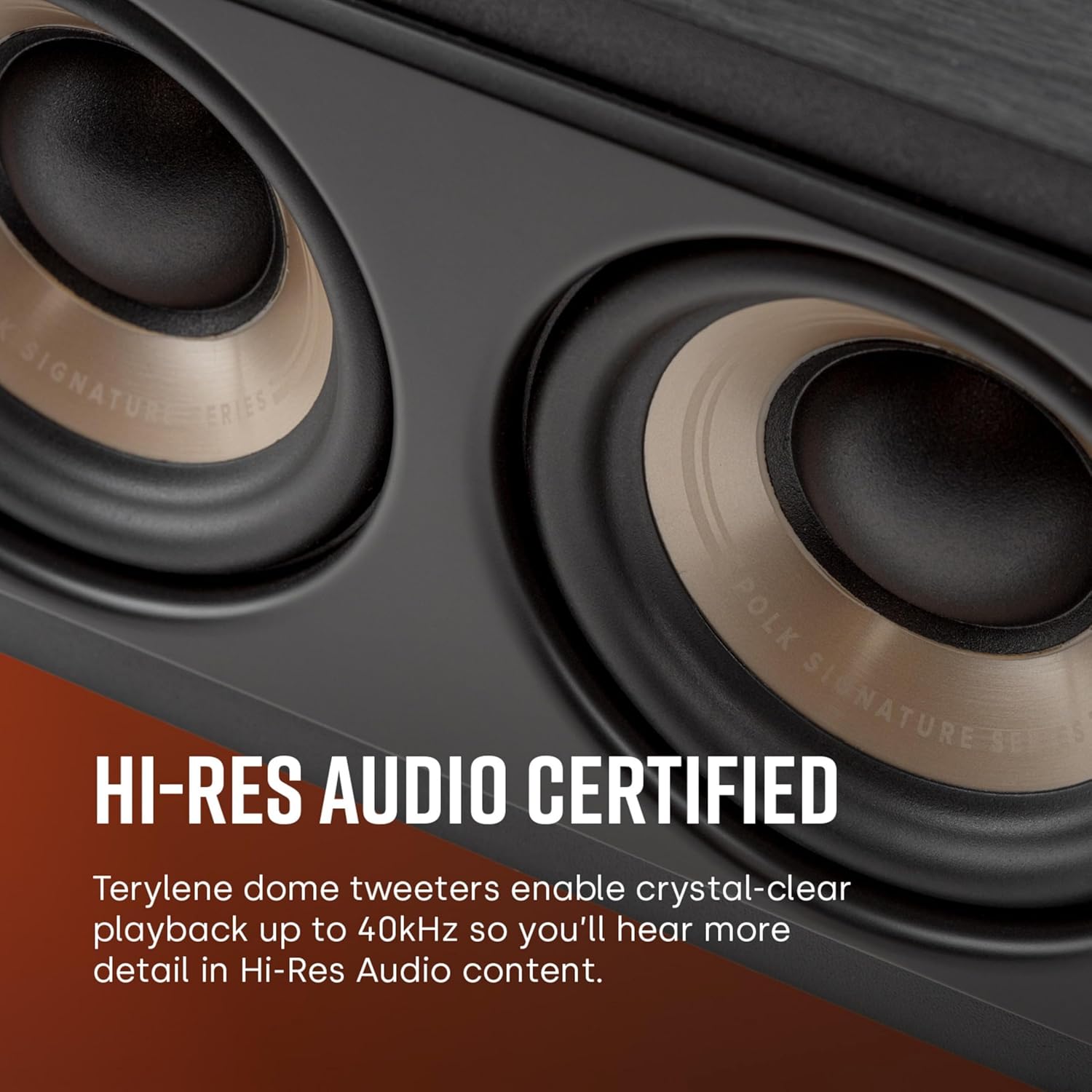 Polk Signature Elite ES35 Slim Center Channel Speaker - Hi-Res Audio Certified, Dolby Atmos & DTS:X Compatible, 1" Tweeter & (6) 3" Woofers, Dual Power Port for Effortless Bass, Contemporary Walnut - Image 3