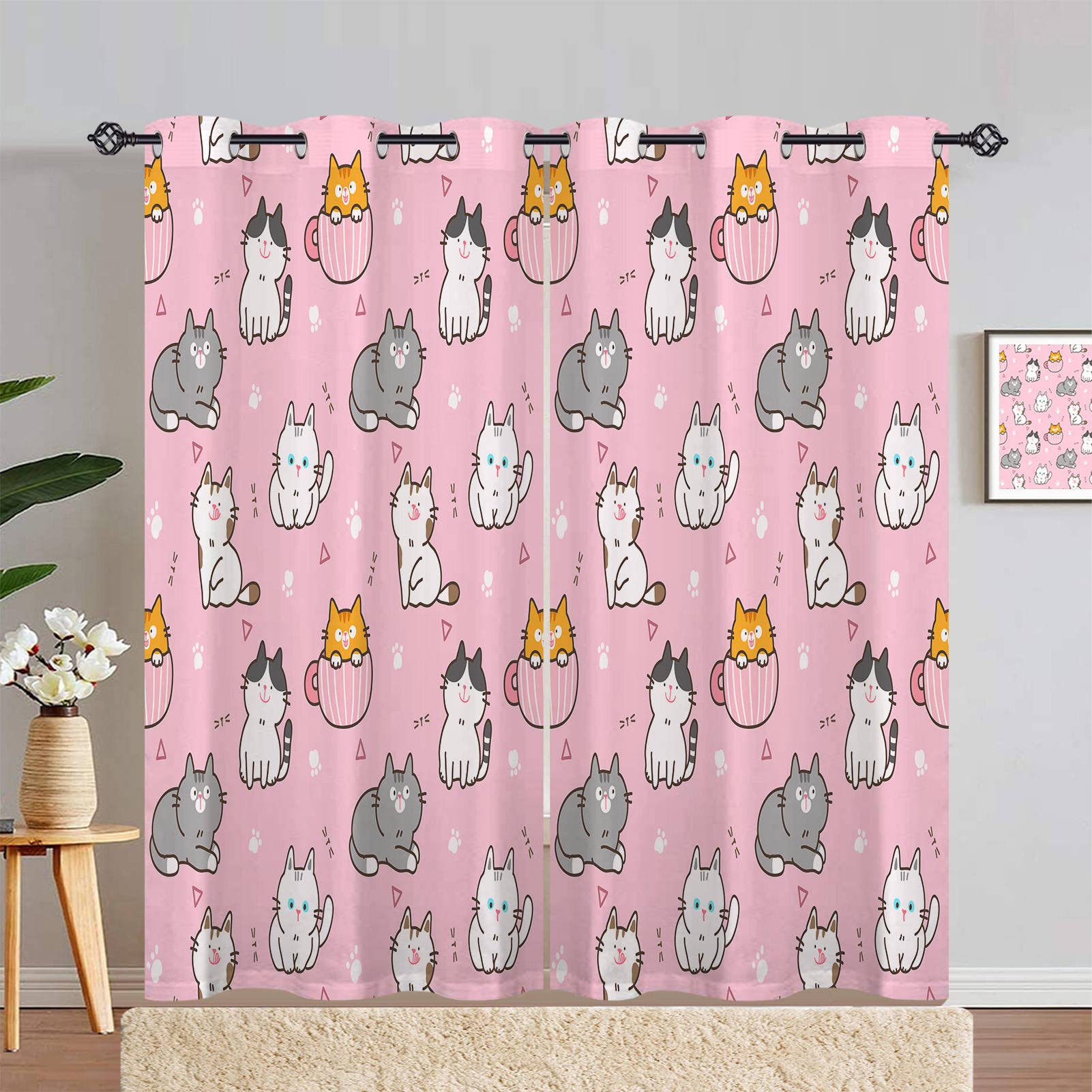 ANHOPE Cute Cartoon Cat Blackout Thermal Curtains 46 x 90 Inch 2 Panels โ image 1